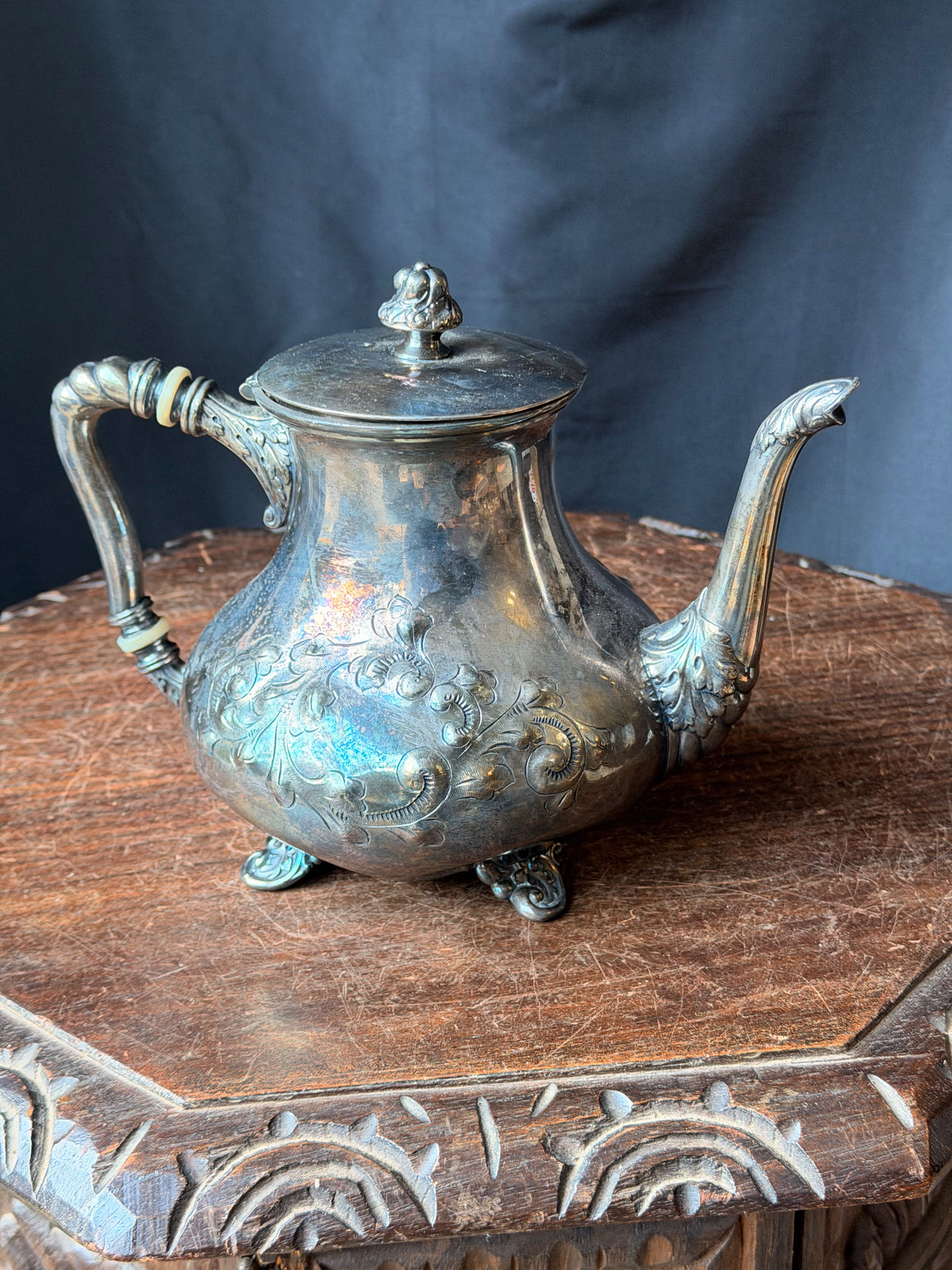 Antique Victorian Silverplate Teapot Barbour Silver Co Footed Chased 1006 7in