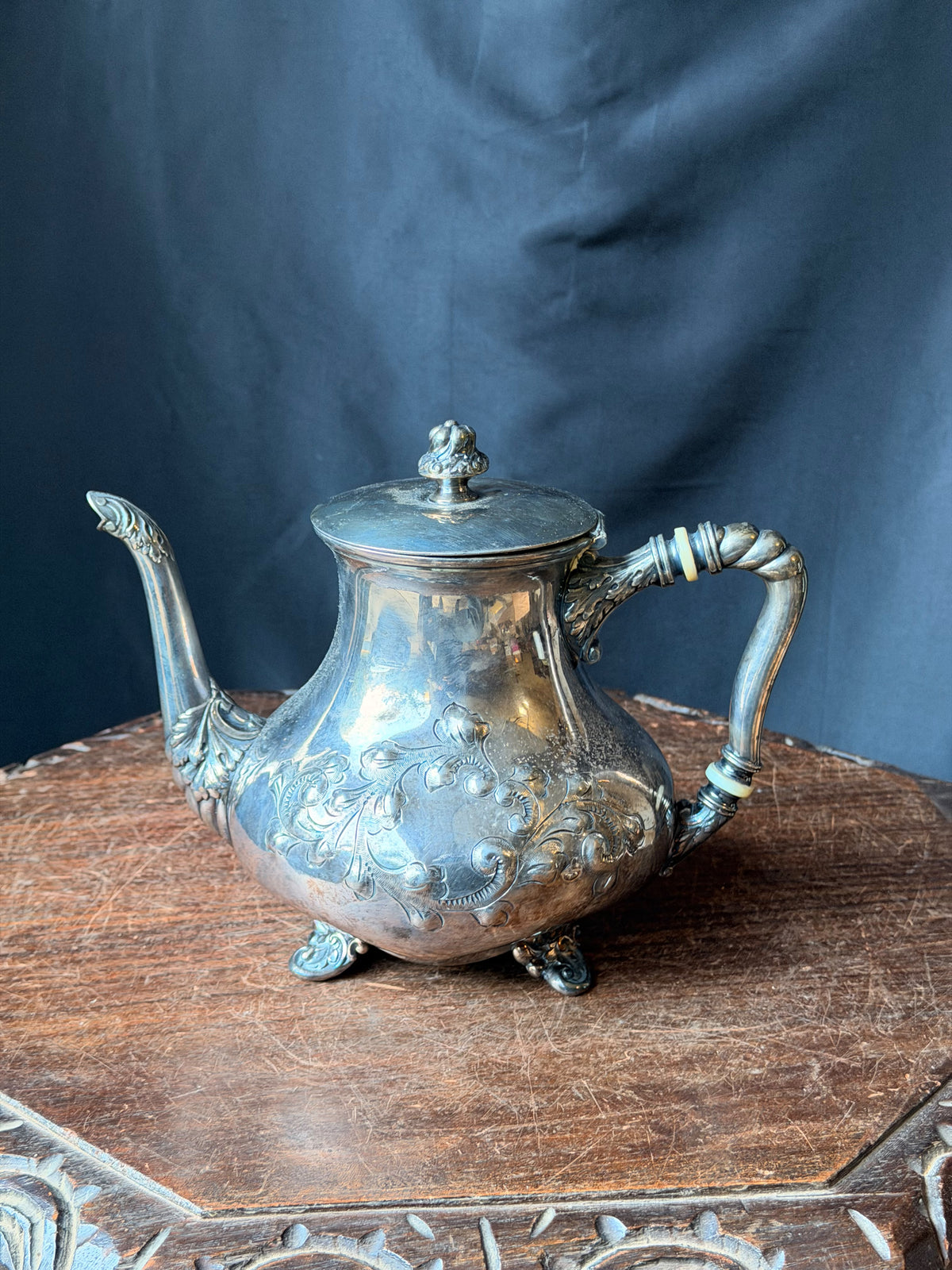 Antique Victorian Silverplate Teapot Barbour Silver Co Footed Chased 1006 7in