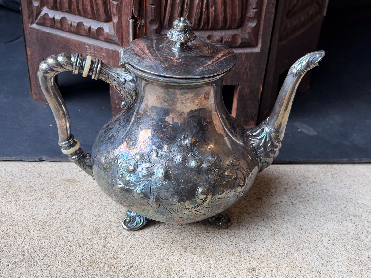 Antique Victorian Silverplate Teapot Barbour Silver Co Footed Chased 1006 7in