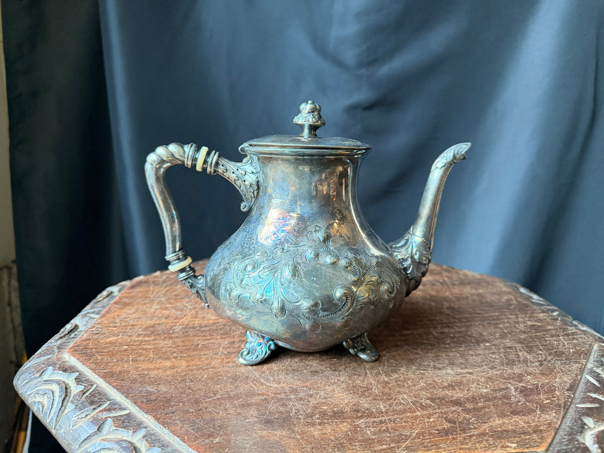 Antique Victorian Silverplate Teapot Barbour Silver Co Footed Chased 1006 7in