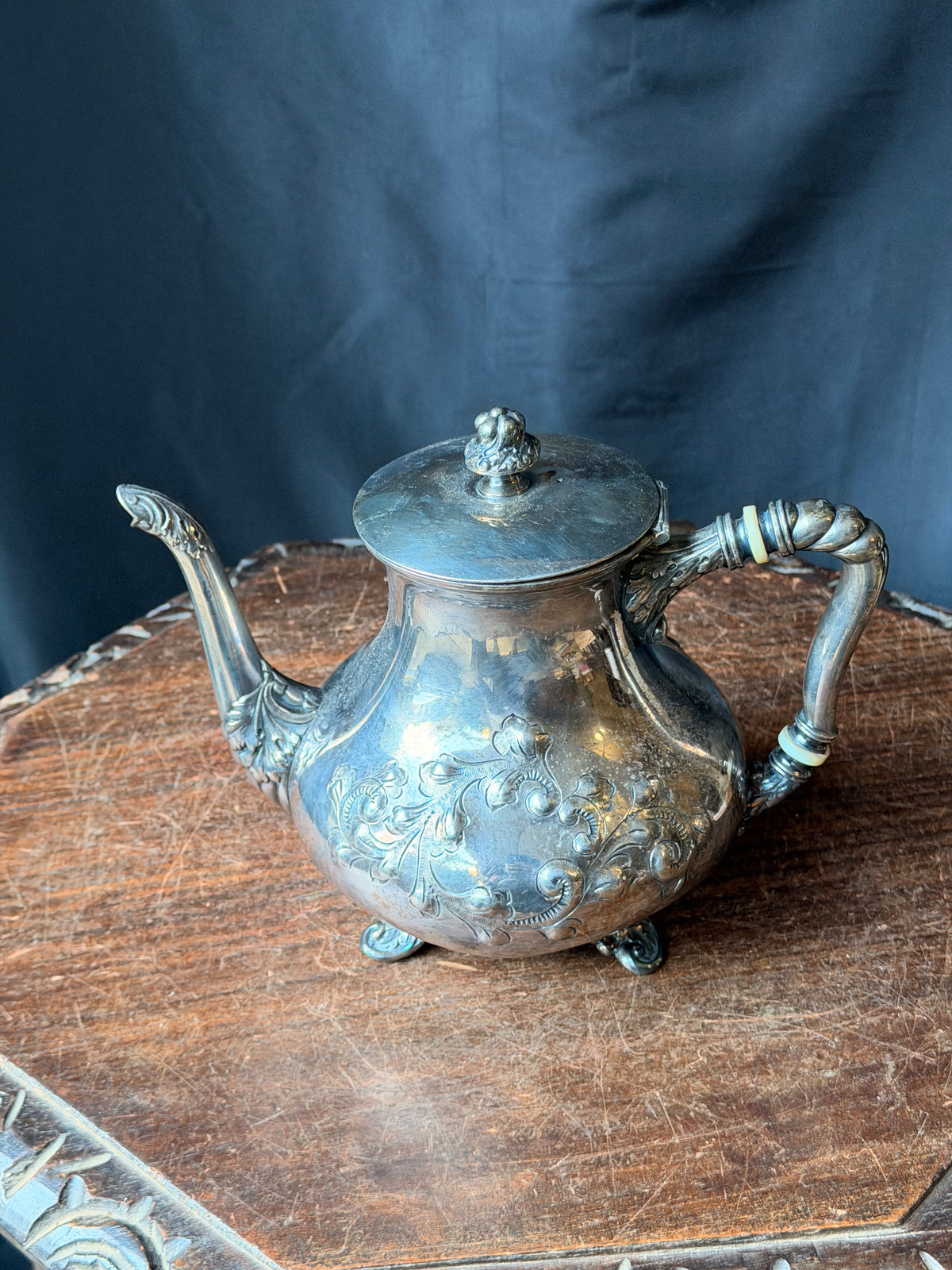 Antique Victorian Silverplate Teapot Barbour Silver Co Footed Chased 1006 7in