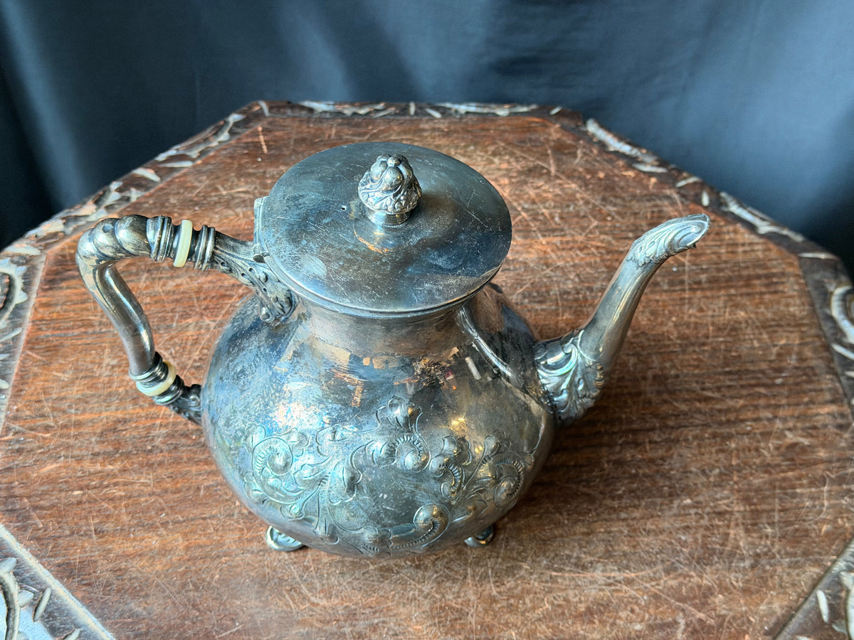 Antique Victorian Silverplate Teapot Barbour Silver Co Footed Chased 1006 7in