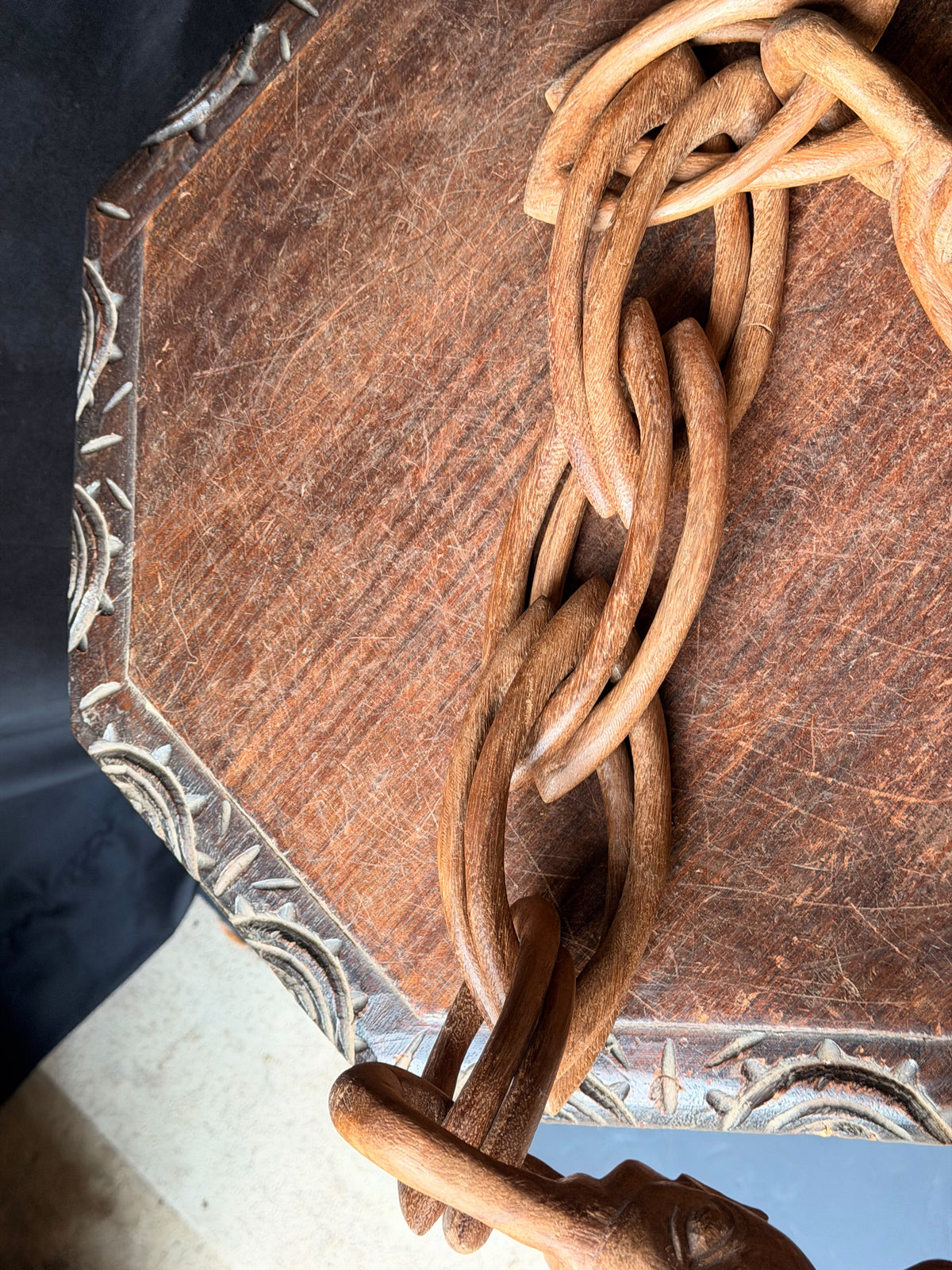Vintage African Yoruba Carved Wood Marriage Chain Couple Figures 35in