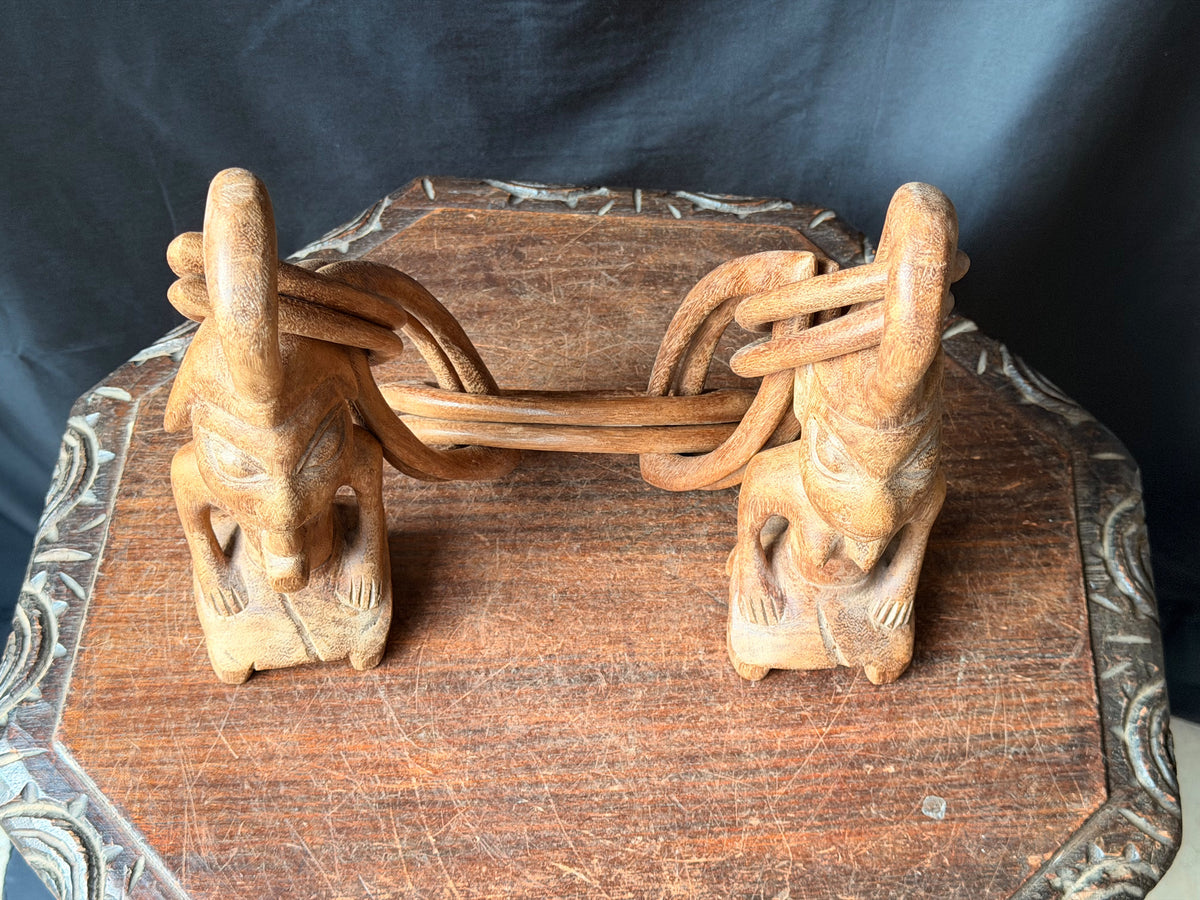 Vintage African Yoruba Carved Wood Marriage Chain Couple Figures 35in