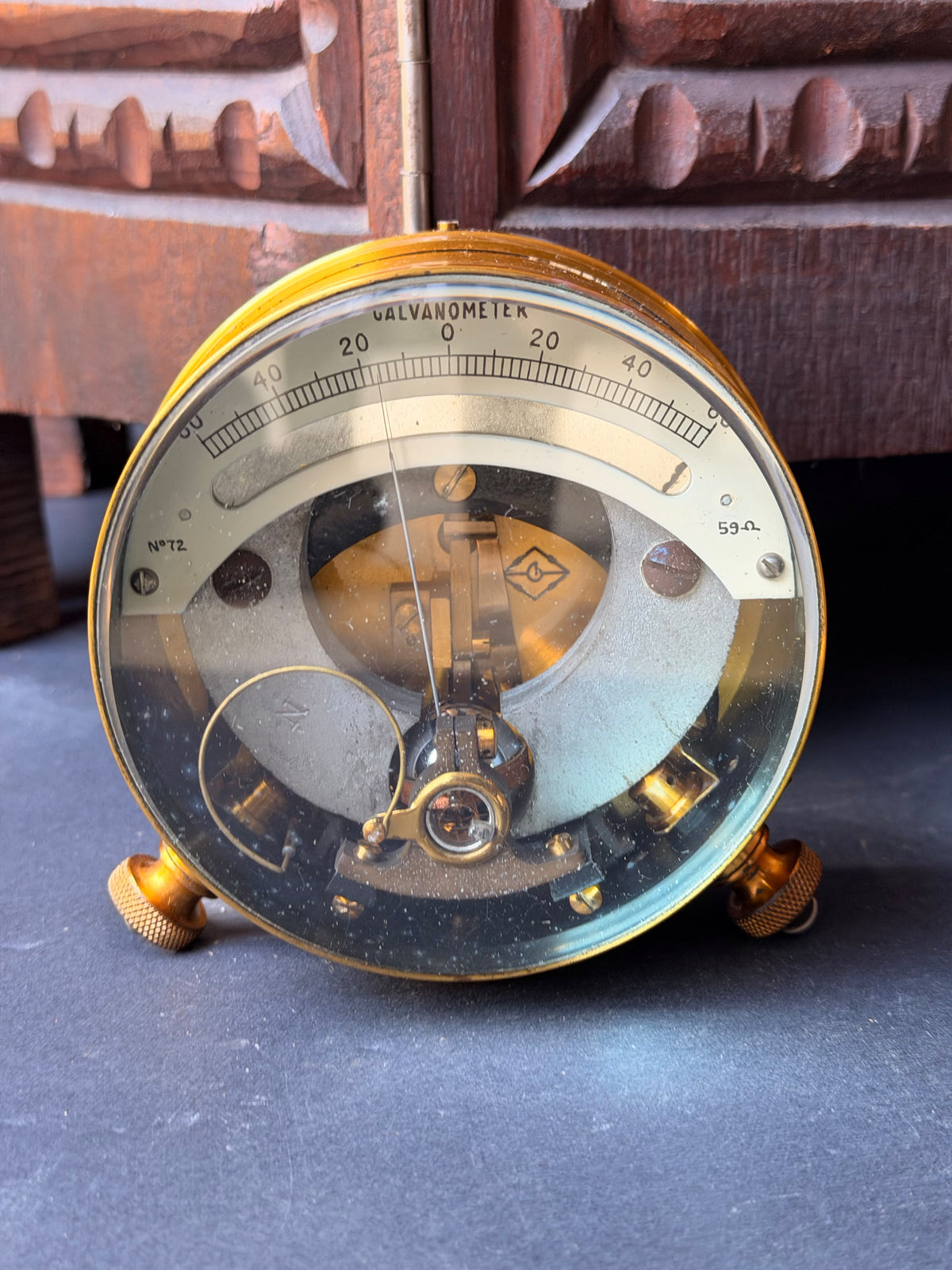 Vintage British Military Brass Galvanometer Broad Arrow No 72 Leather Case