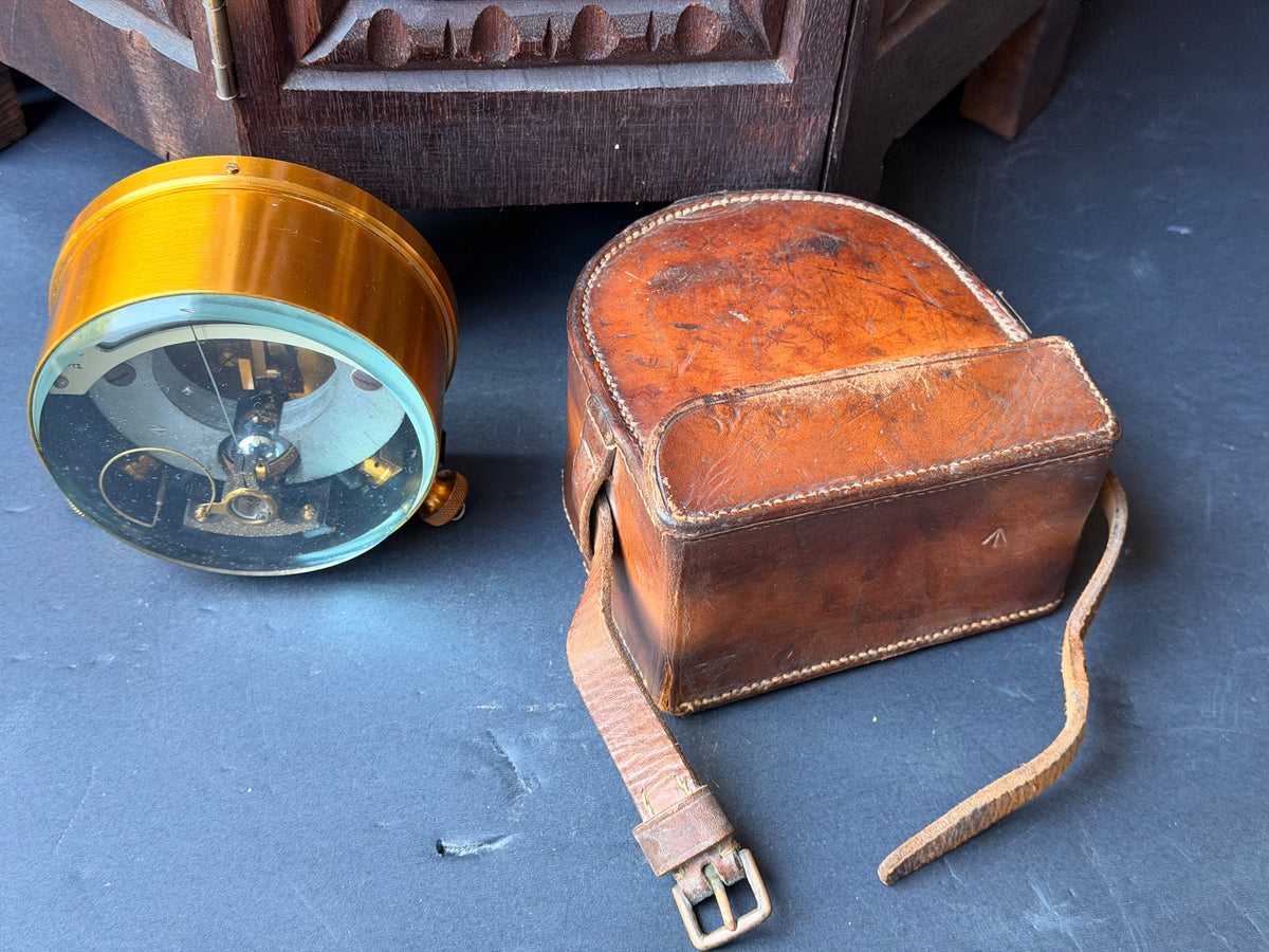 Vintage British Military Brass Galvanometer Broad Arrow No 72 Leather Case