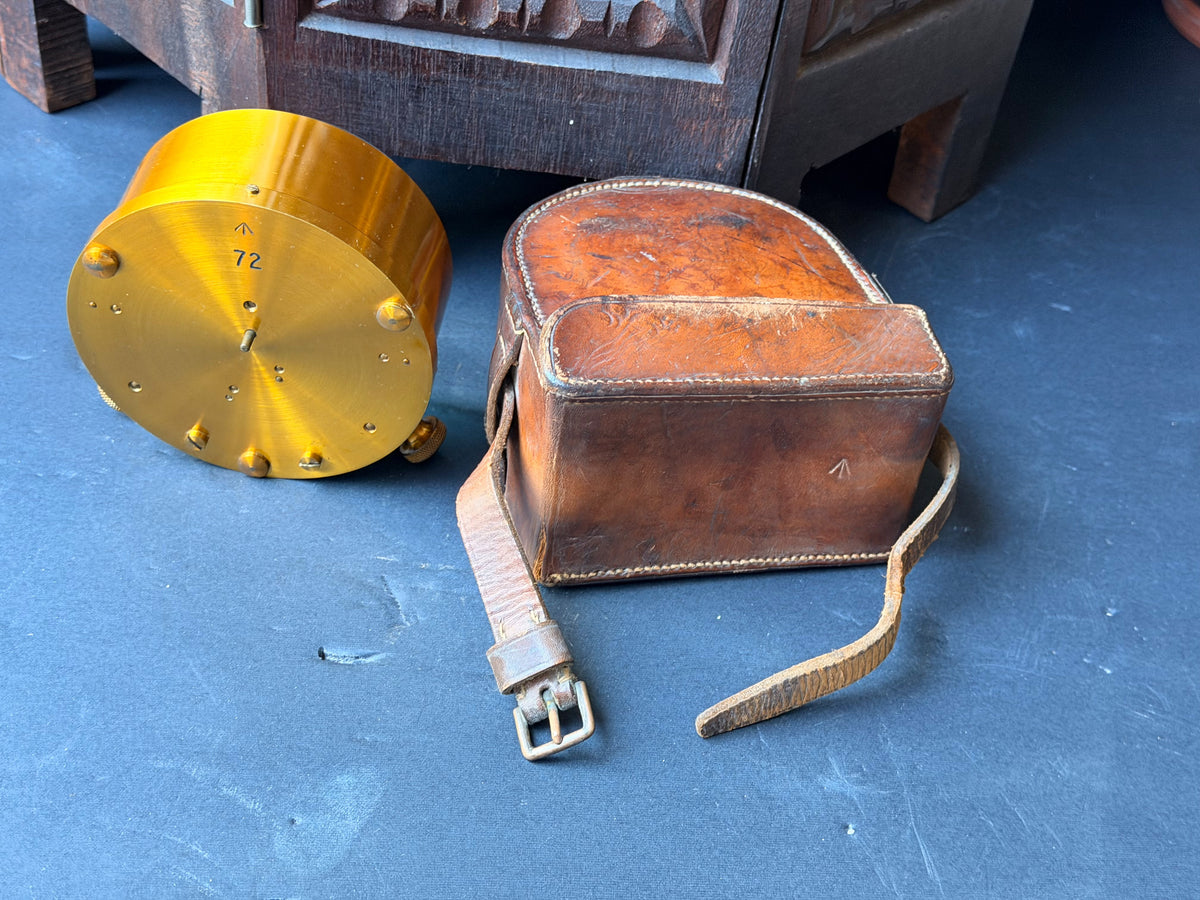 Vintage British Military Brass Galvanometer Broad Arrow No 72 Leather Case
