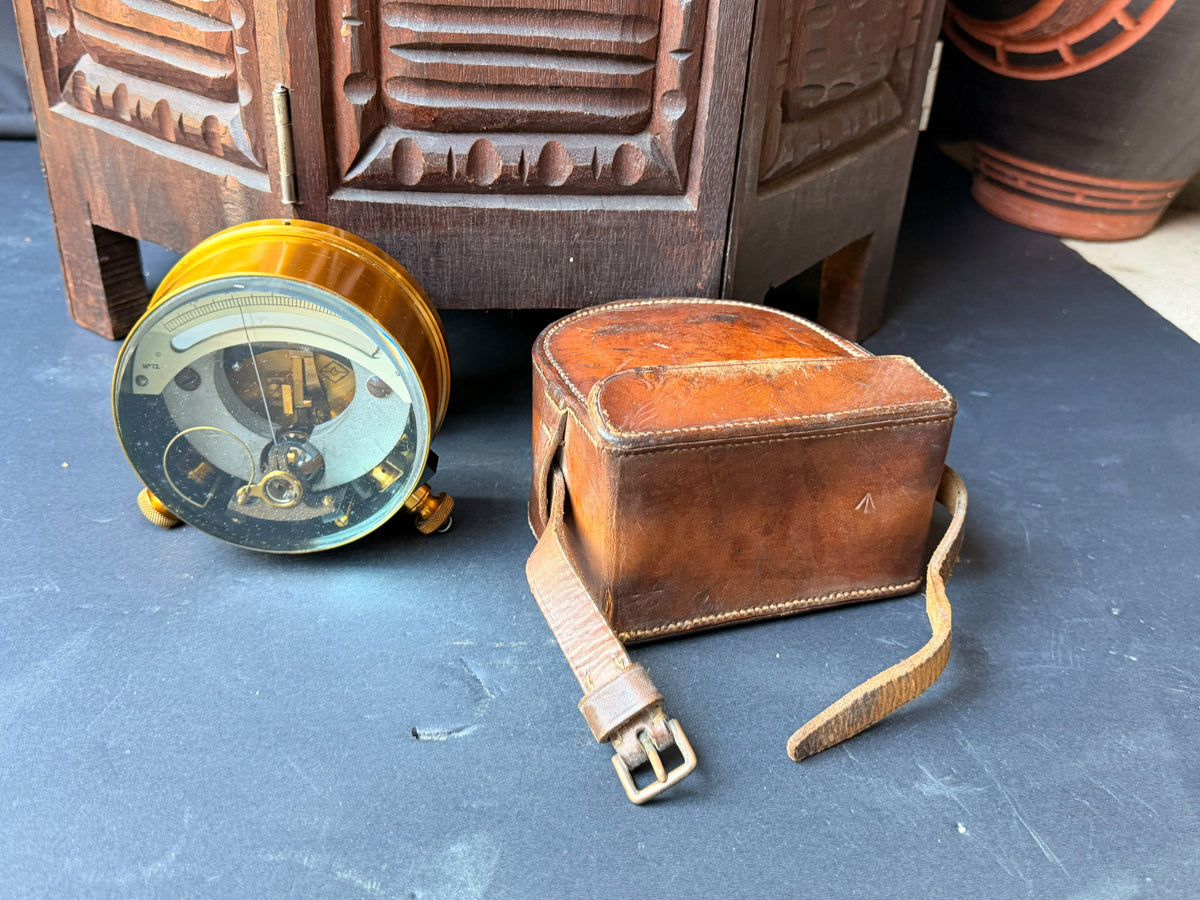 Vintage British Military Brass Galvanometer Broad Arrow No 72 Leather Case
