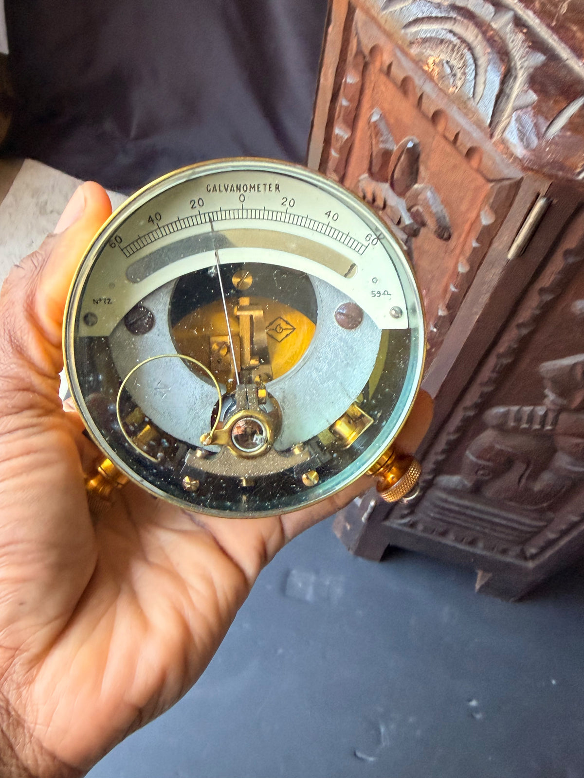 Vintage British Military Brass Galvanometer Broad Arrow No 72 Leather Case