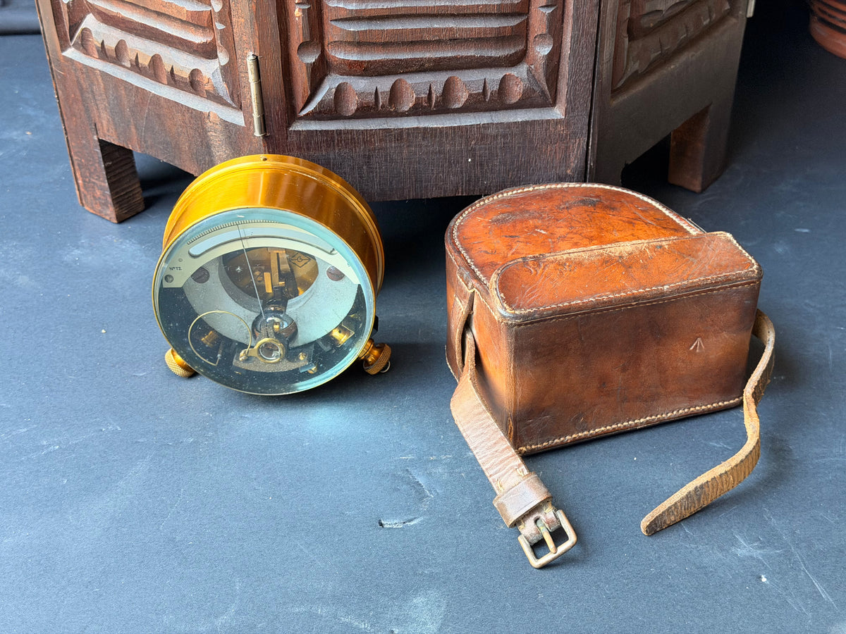 Vintage British Military Brass Galvanometer Broad Arrow No 72 Leather Case