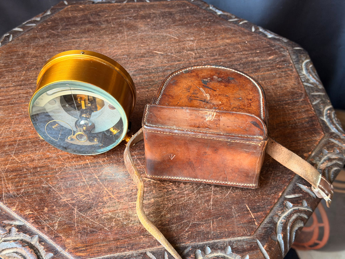Vintage British Military Brass Galvanometer Broad Arrow No 72 Leather Case