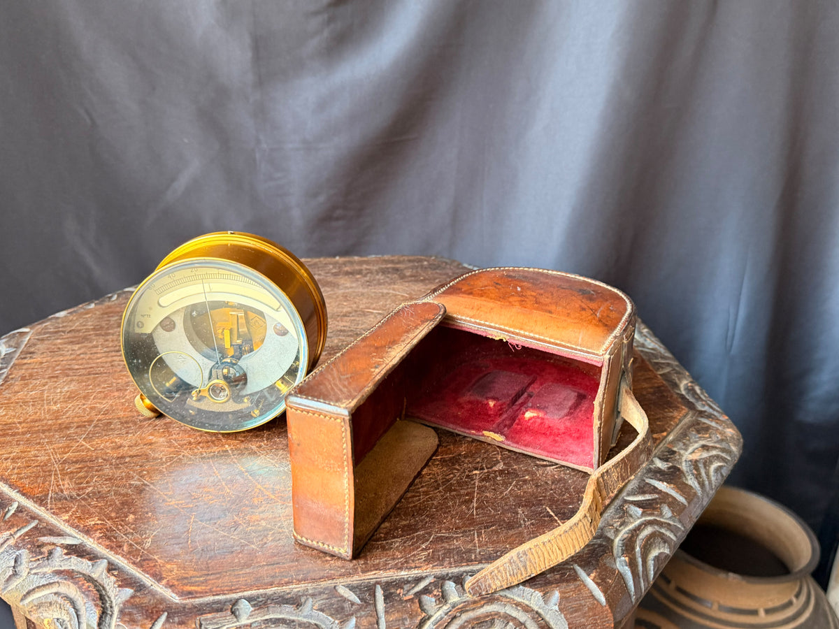 Vintage British Military Brass Galvanometer Broad Arrow No 72 Leather Case