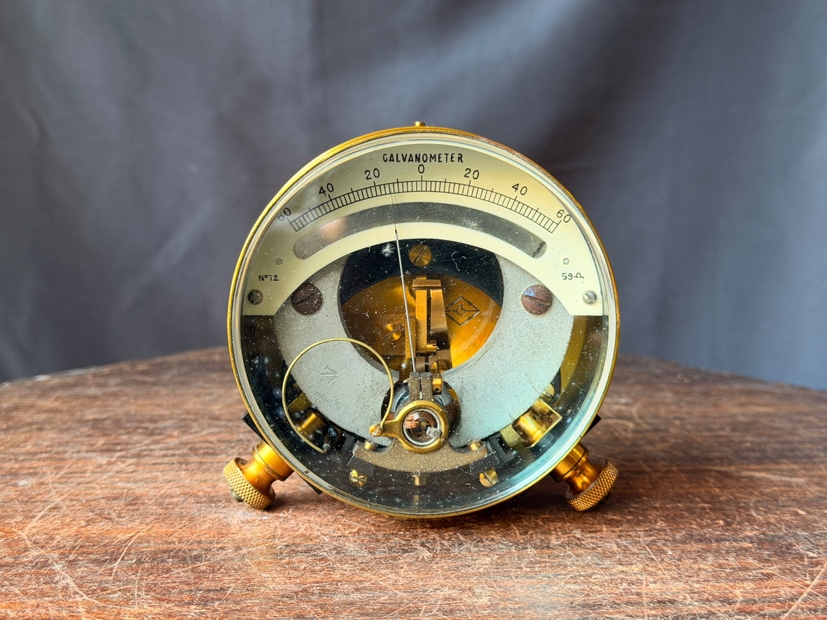 Vintage British Military Brass Galvanometer Broad Arrow No 72 Leather Case