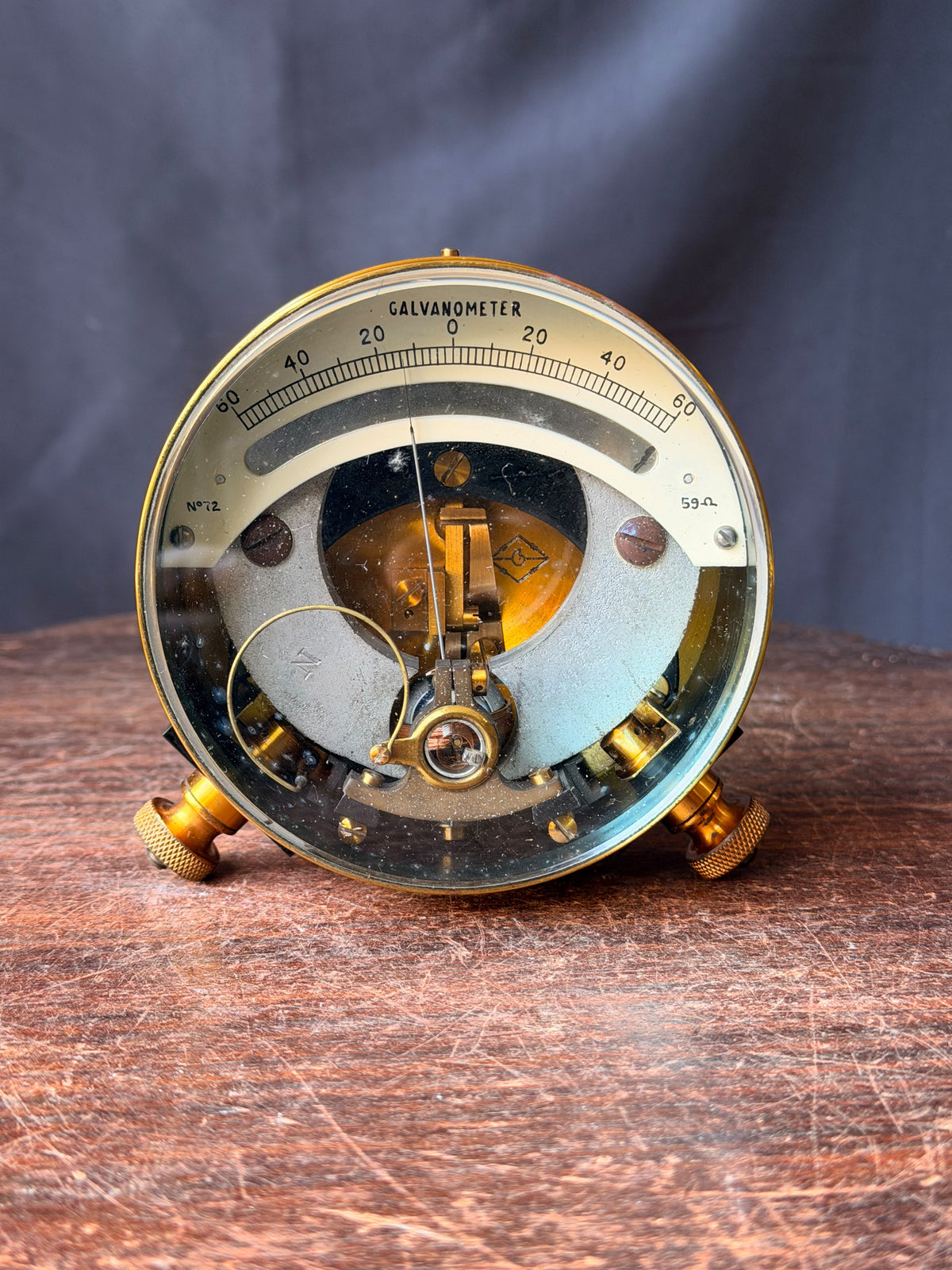 Vintage British Military Brass Galvanometer Broad Arrow No 72 Leather Case