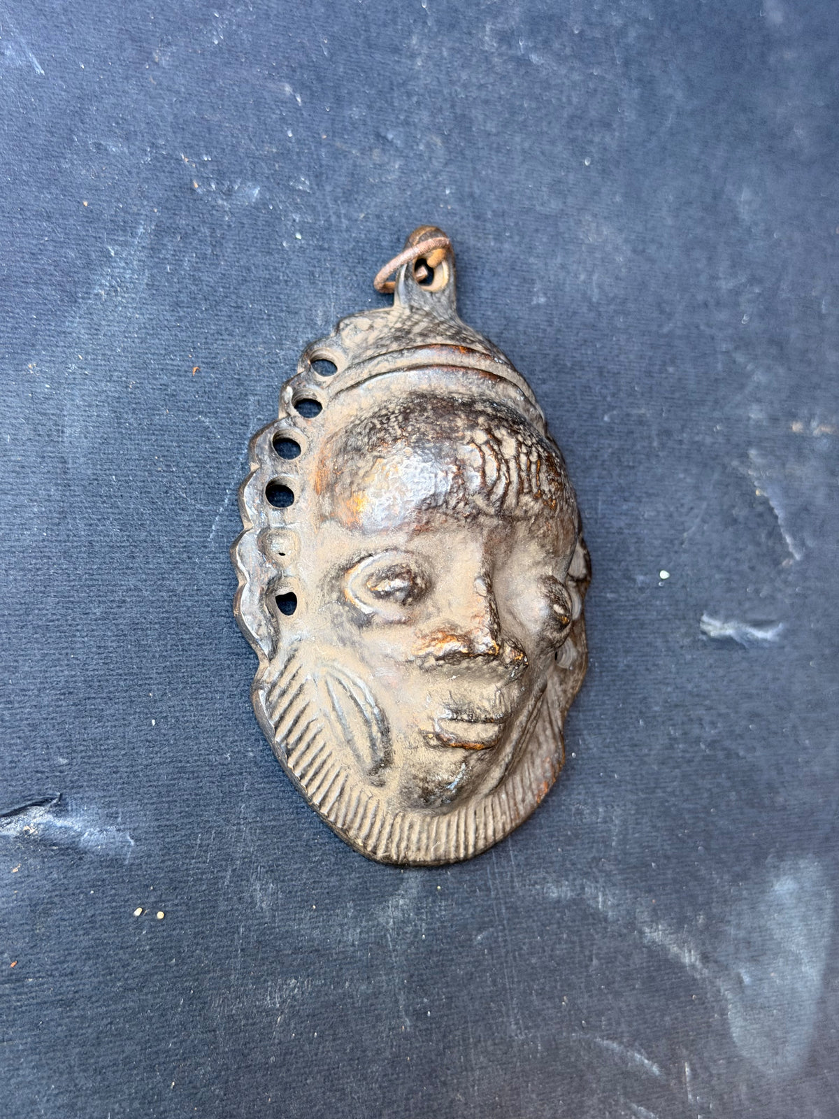 Vintage Benin Bronze Brass Face Mask Pendant Nigeria Lost Wax Cast 3.8 in