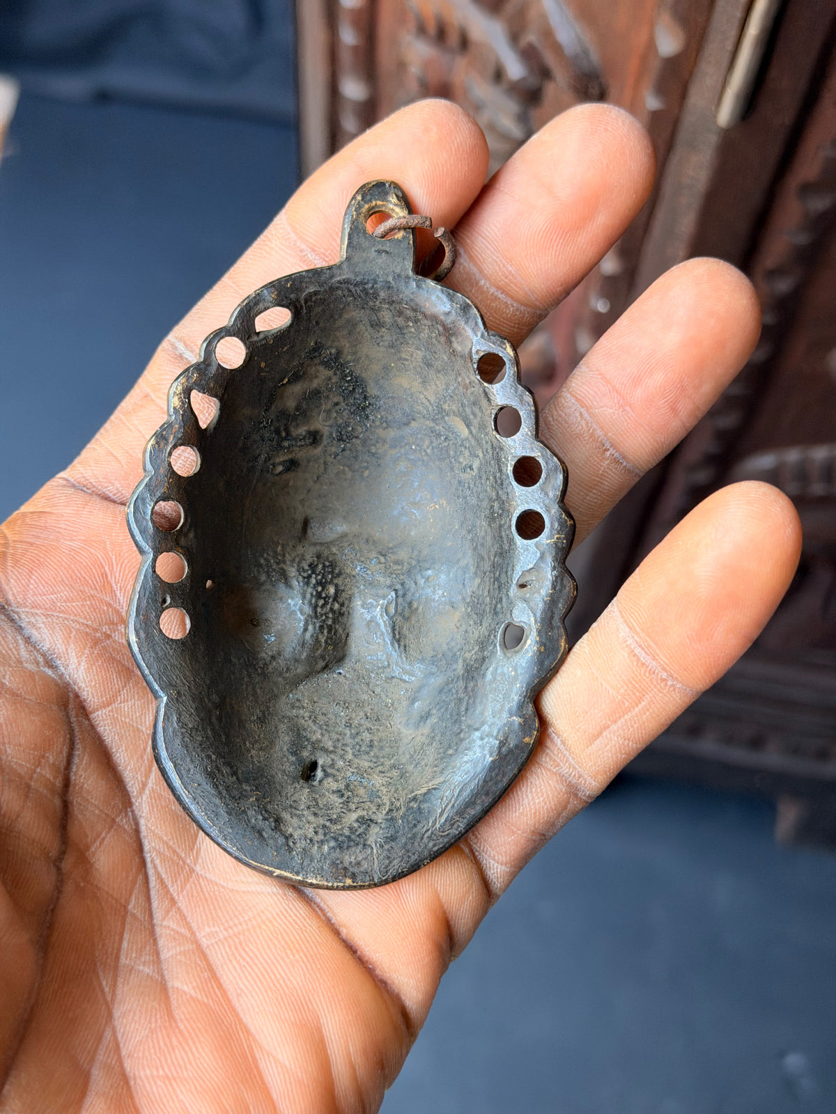 Vintage Benin Bronze Brass Face Mask Pendant Nigeria Lost Wax Cast 3.8 in