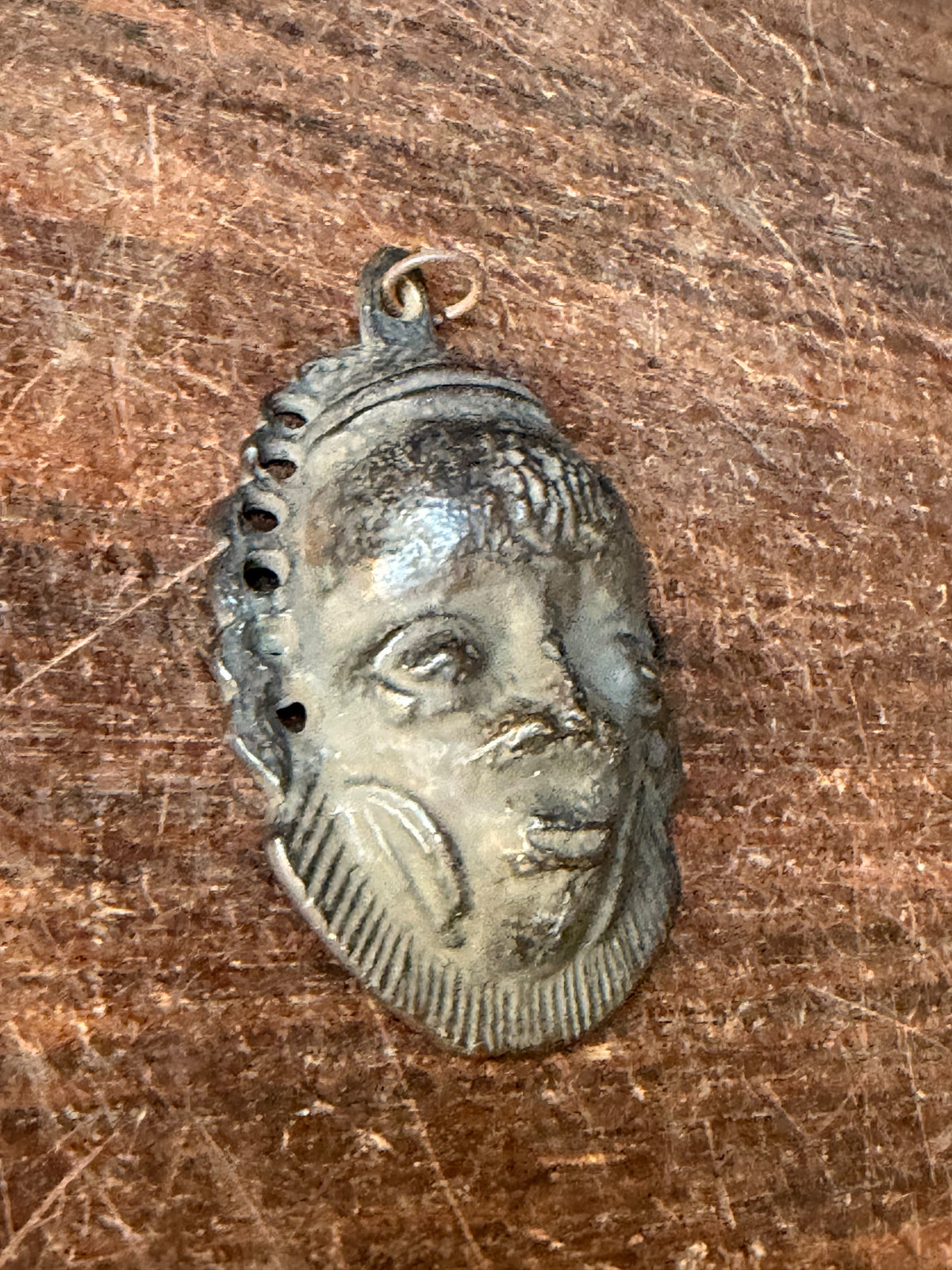 Vintage Benin Bronze Brass Face Mask Pendant Nigeria Lost Wax Cast 3.8 in