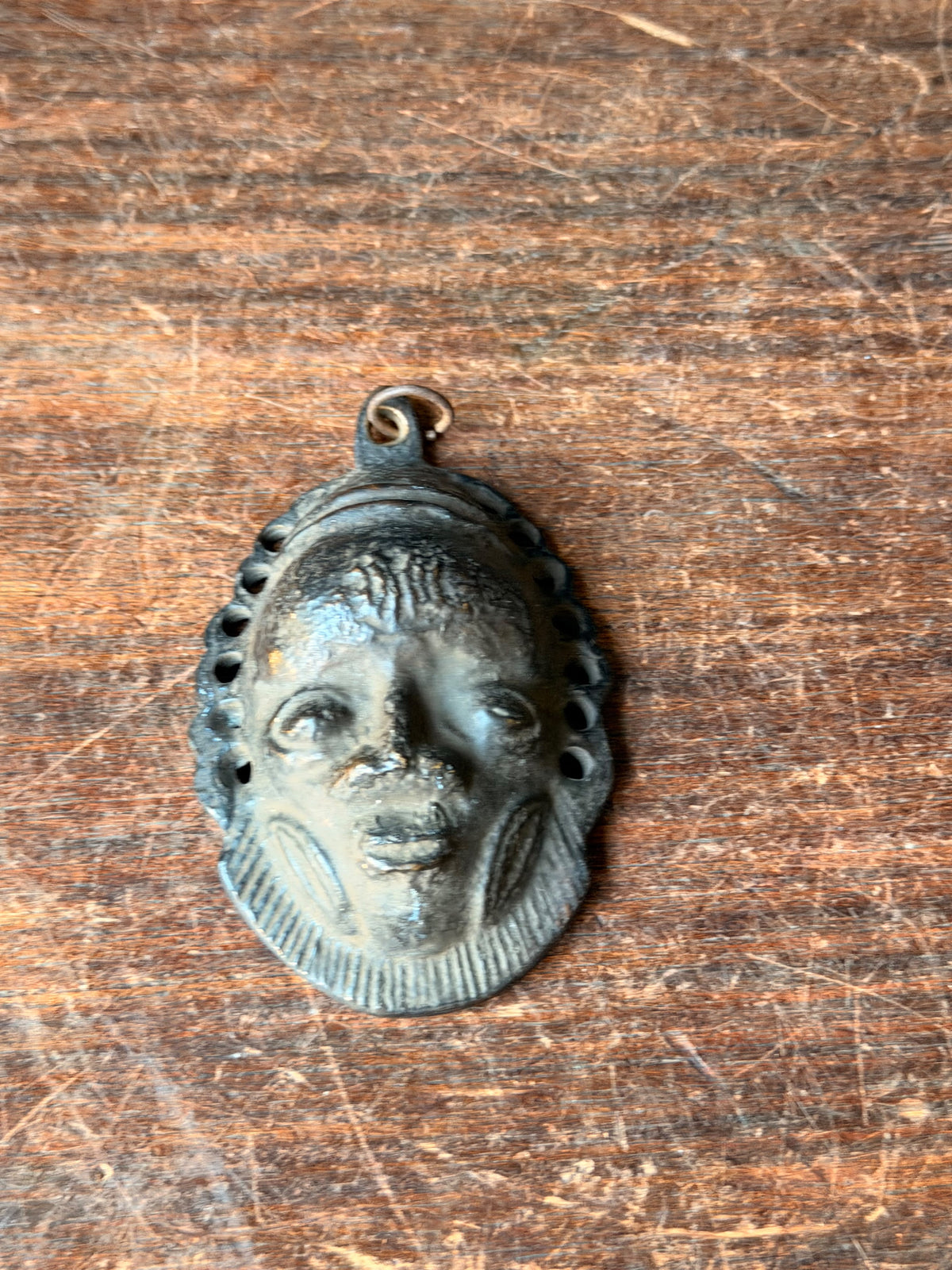 Vintage Benin Bronze Brass Face Mask Pendant Nigeria Lost Wax Cast 3.8 in