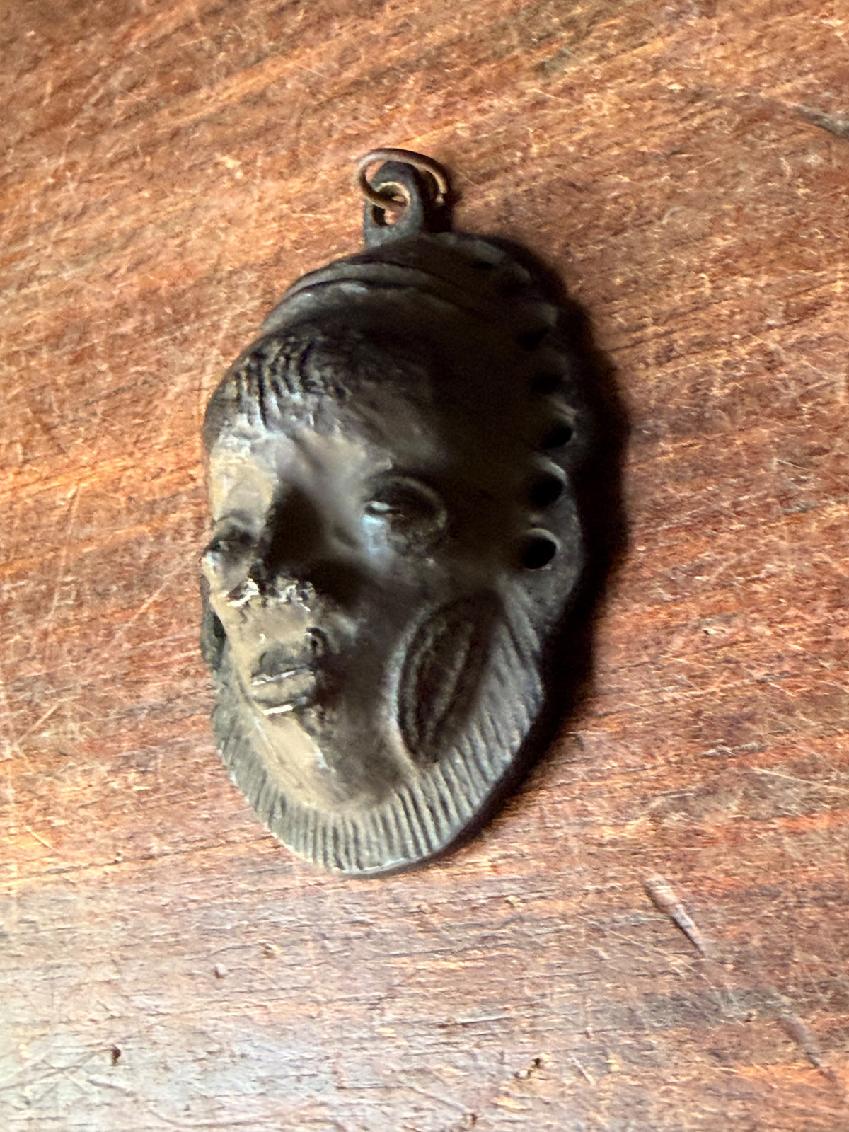 Vintage Benin Bronze Brass Face Mask Pendant Nigeria Lost Wax Cast 3.8 in