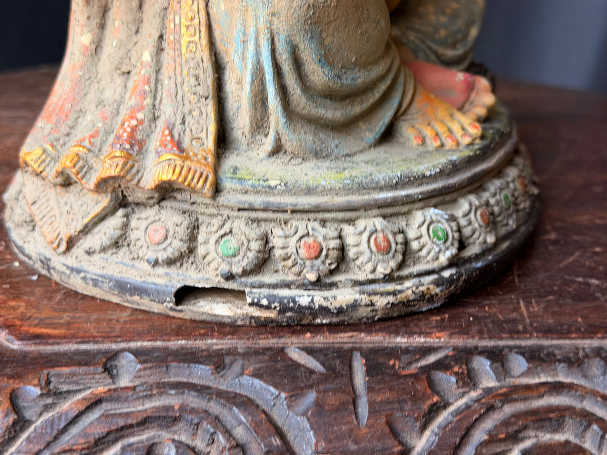 Ganesha Statue Hindu Elephant God Hand Painted Cast Figure with Mouse 12 in