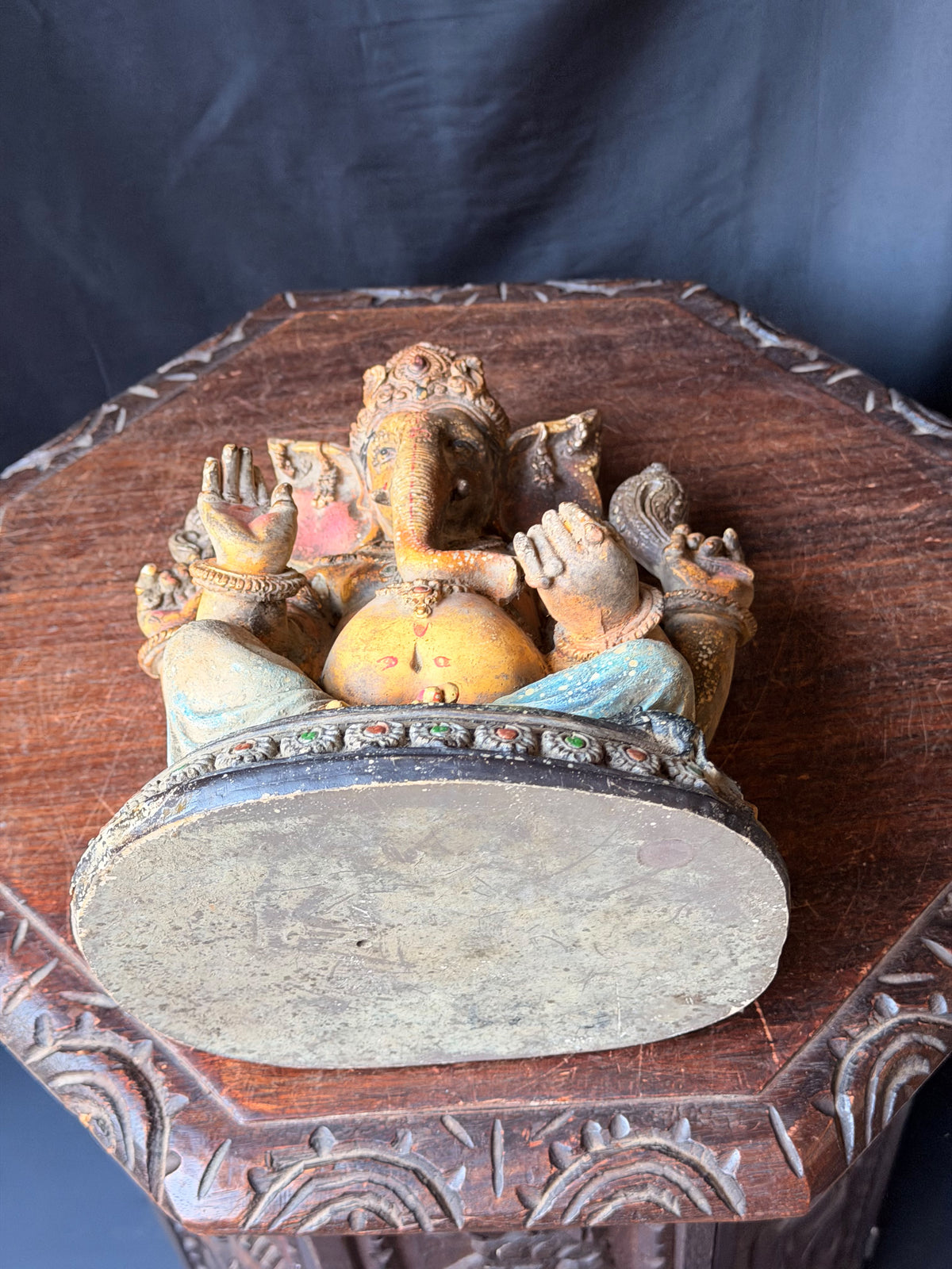 Ganesha Statue Hindu Elephant God Hand Painted Cast Figure with Mouse 12 in