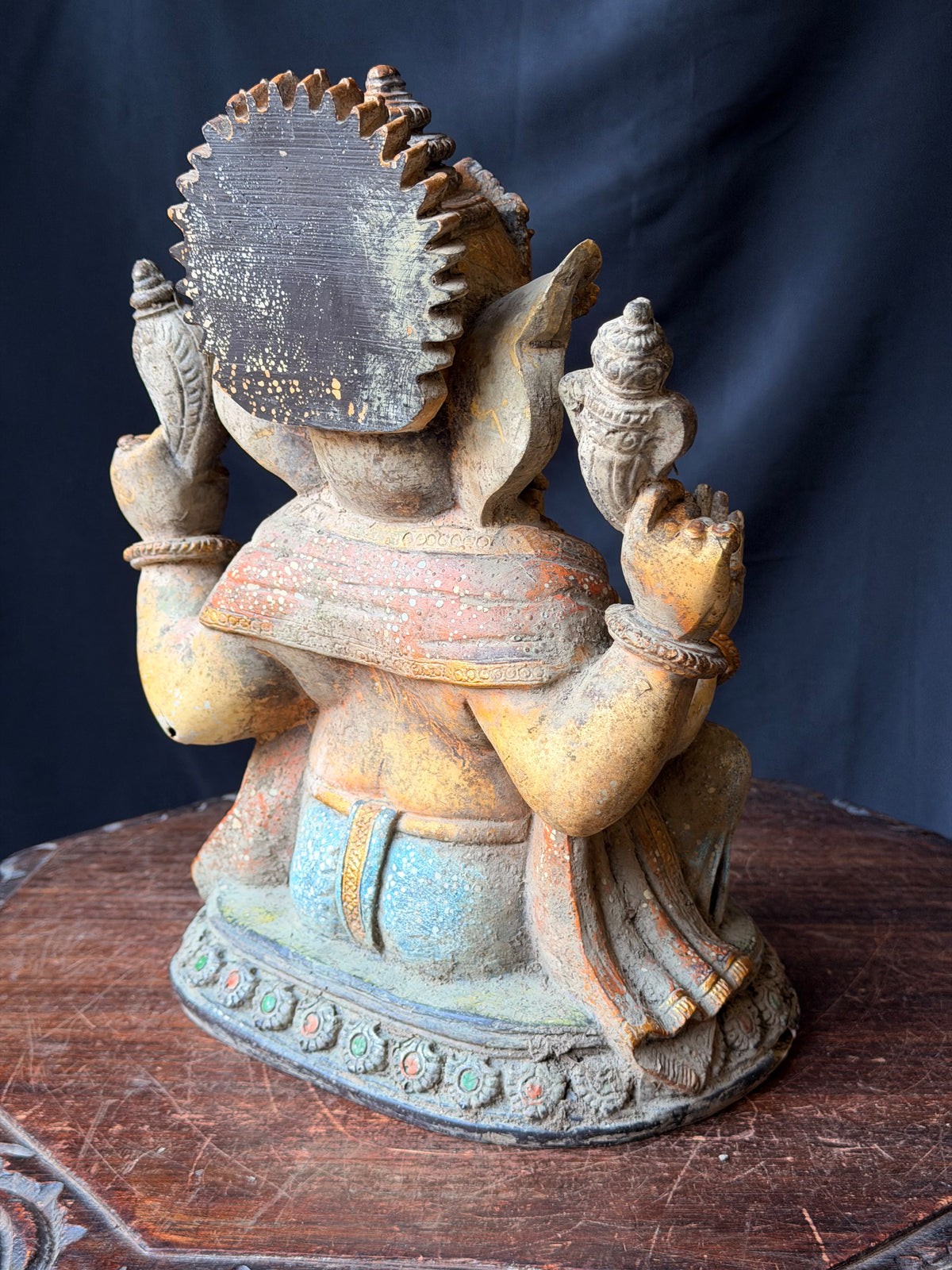 Ganesha Statue Hindu Elephant God Hand Painted Cast Figure with Mouse 12 in