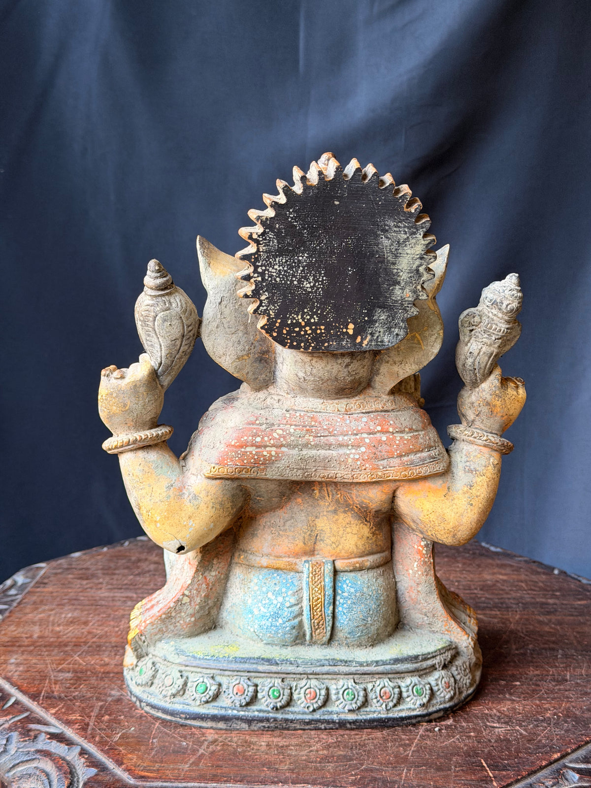 Ganesha Statue Hindu Elephant God Hand Painted Cast Figure with Mouse 12 in