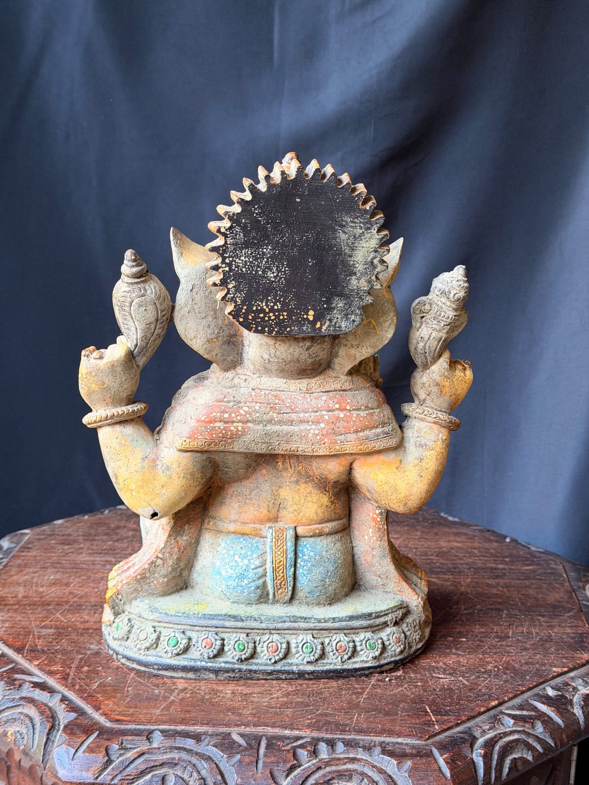 Ganesha Statue Hindu Elephant God Hand Painted Cast Figure with Mouse 12 in