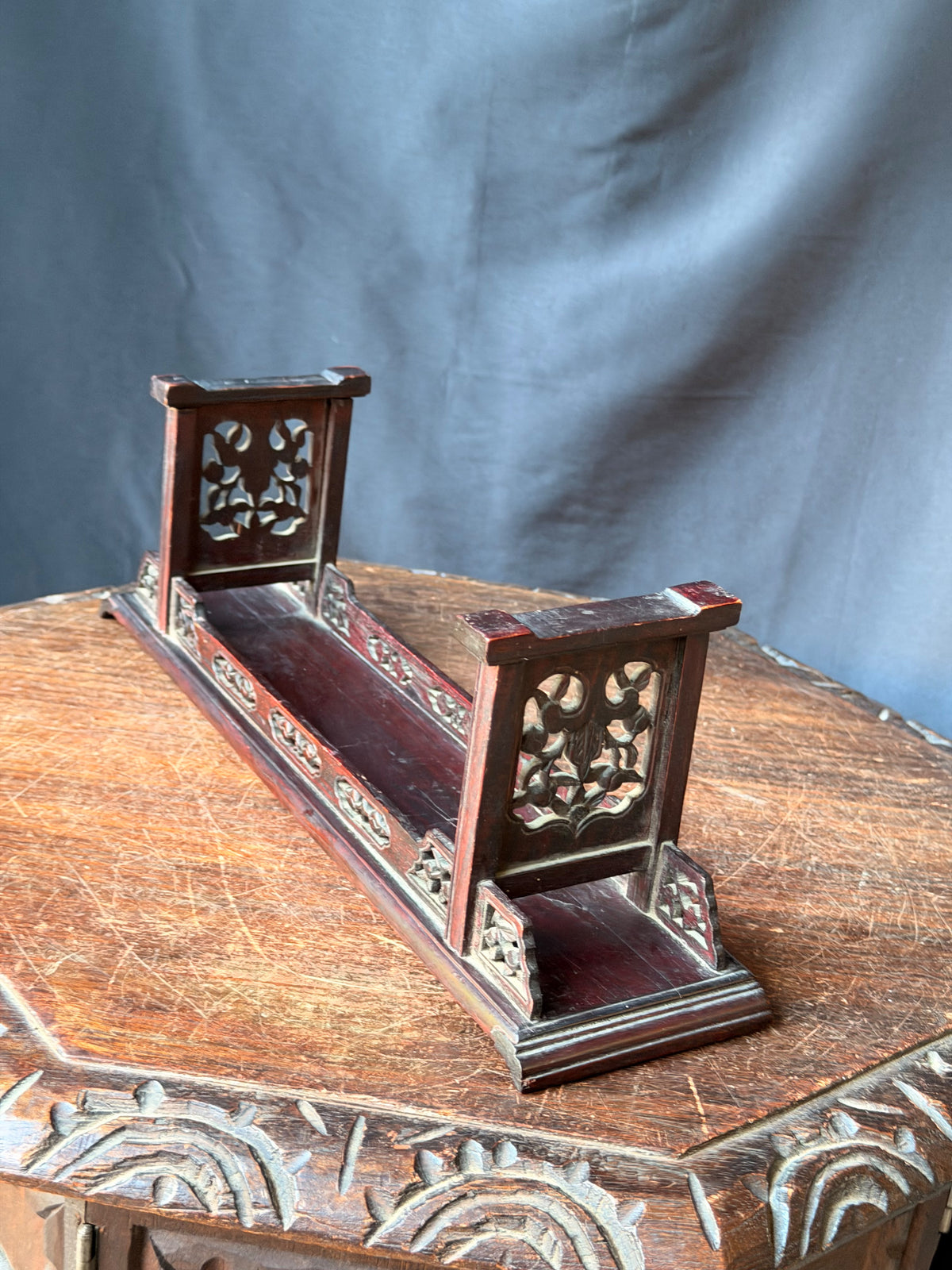 Vintage Chinese Carved Wood Miniature Altar Table Display Stand Floral 14 in