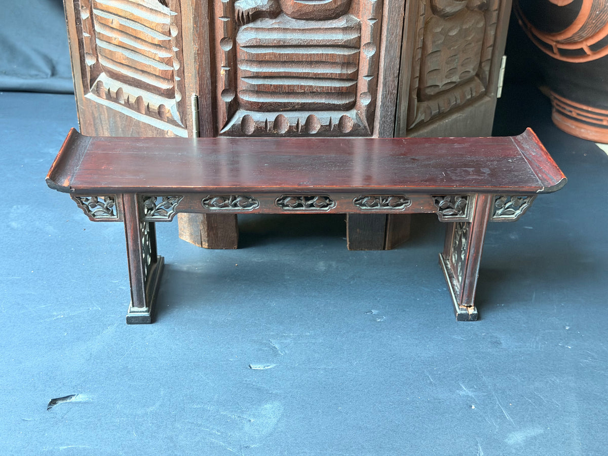 Vintage Chinese Carved Wood Miniature Altar Table Display Stand Floral 14 in