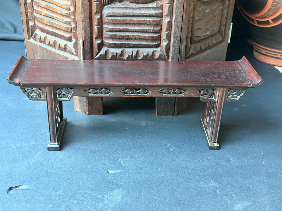 Vintage Chinese Carved Wood Miniature Altar Table Display Stand Floral 14 in