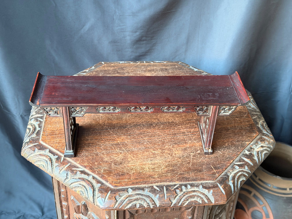 Vintage Chinese Carved Wood Miniature Altar Table Display Stand Floral 14 in