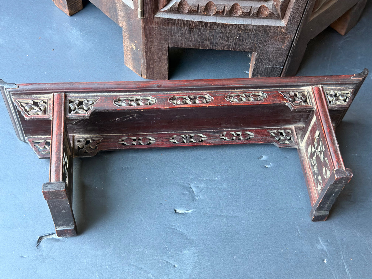 Vintage Chinese Carved Wood Miniature Altar Table Display Stand Floral 14 in
