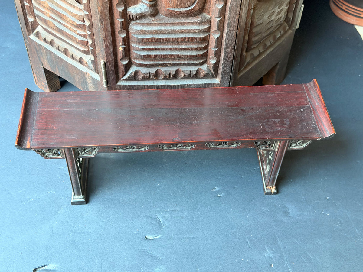Vintage Chinese Carved Wood Miniature Altar Table Display Stand Floral 14 in