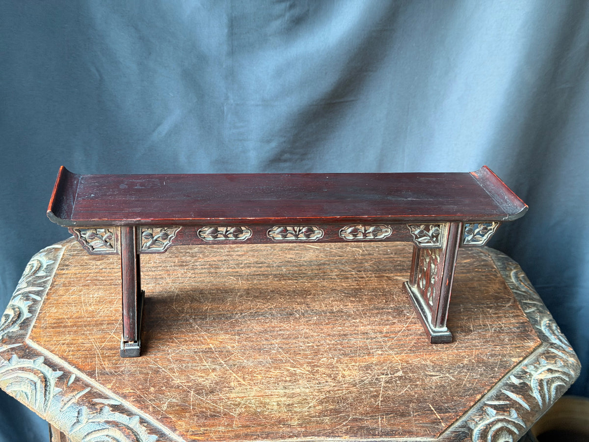 Vintage Chinese Carved Wood Miniature Altar Table Display Stand Floral 14 in