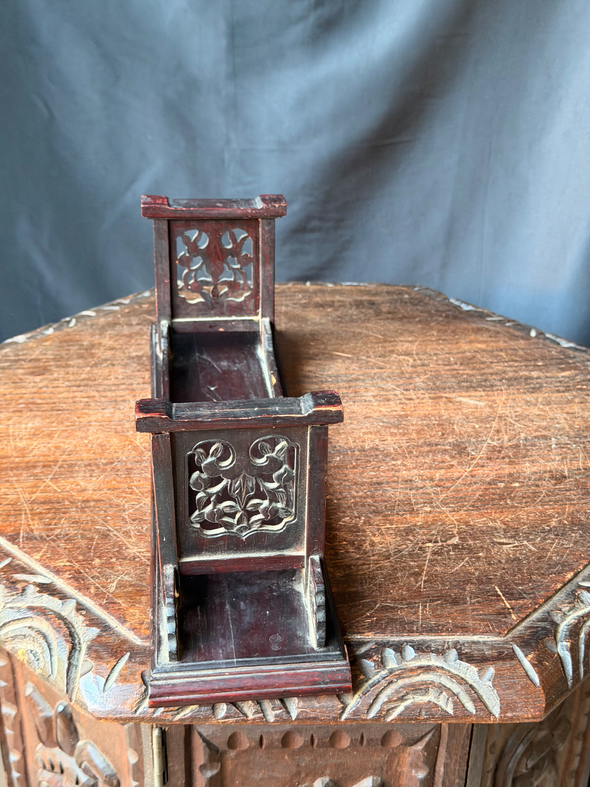 Vintage Chinese Carved Wood Miniature Altar Table Display Stand Floral 14 in