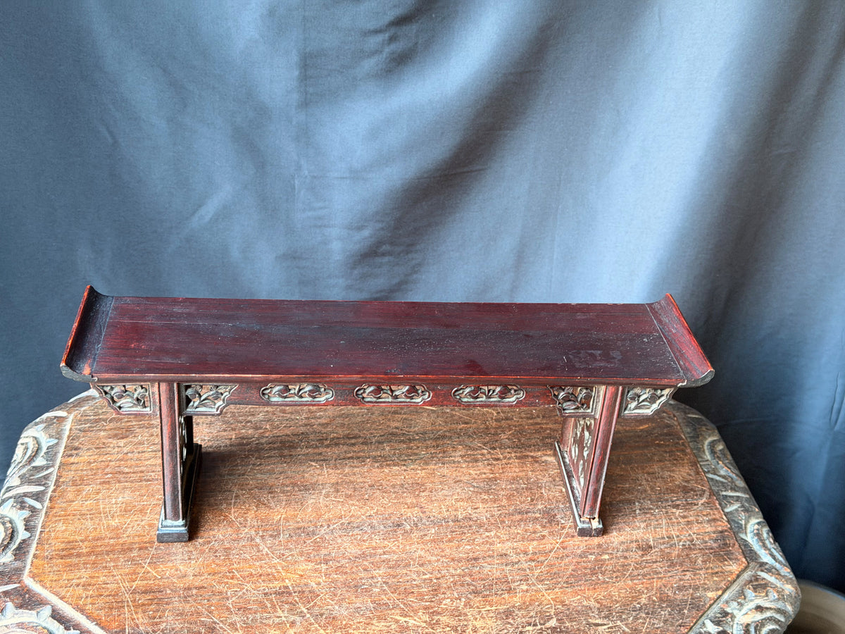 Vintage Chinese Carved Wood Miniature Altar Table Display Stand Floral 14 in