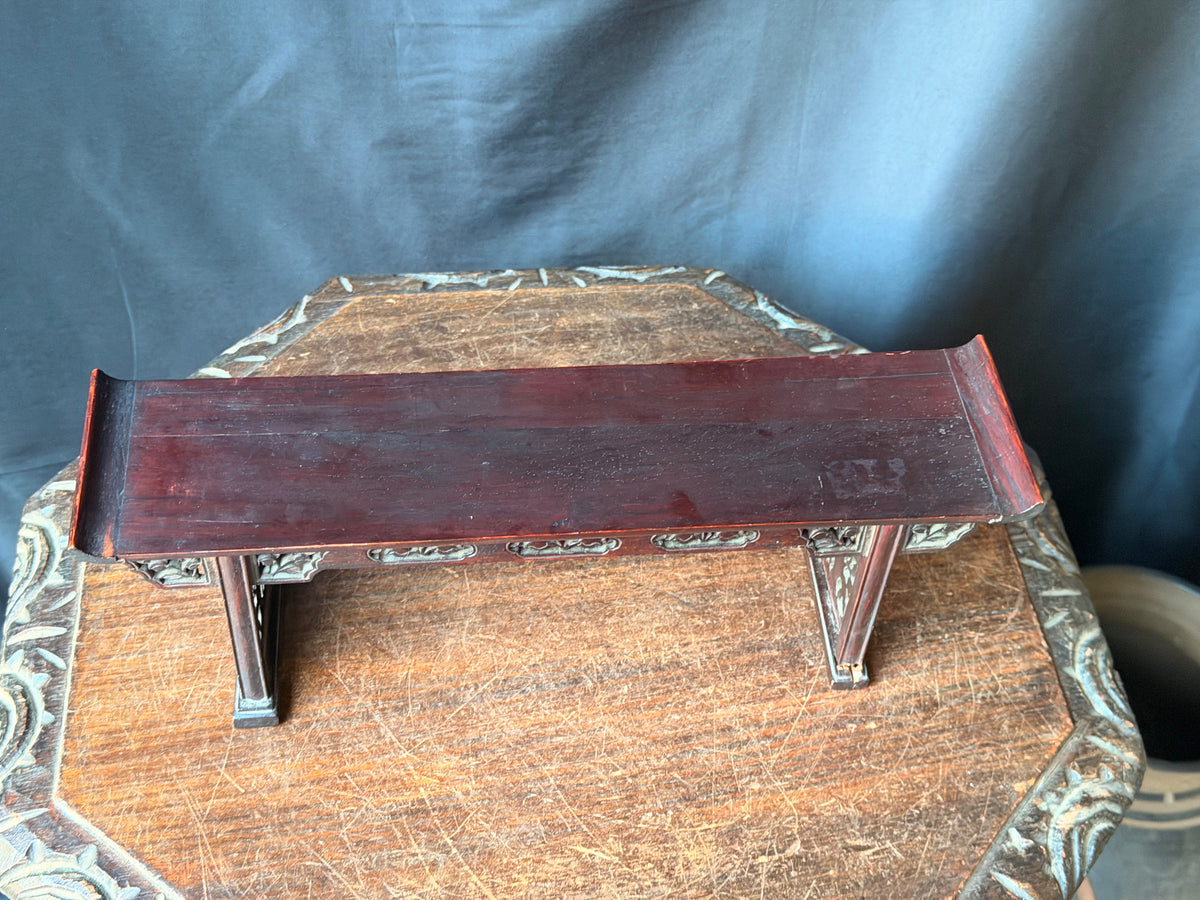 Vintage Chinese Carved Wood Miniature Altar Table Display Stand Floral 14 in