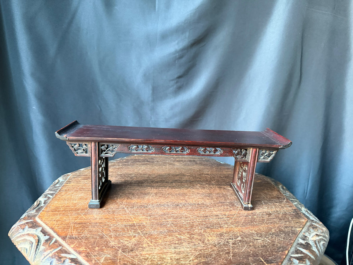 Vintage Chinese Carved Wood Miniature Altar Table Display Stand Floral 14 in