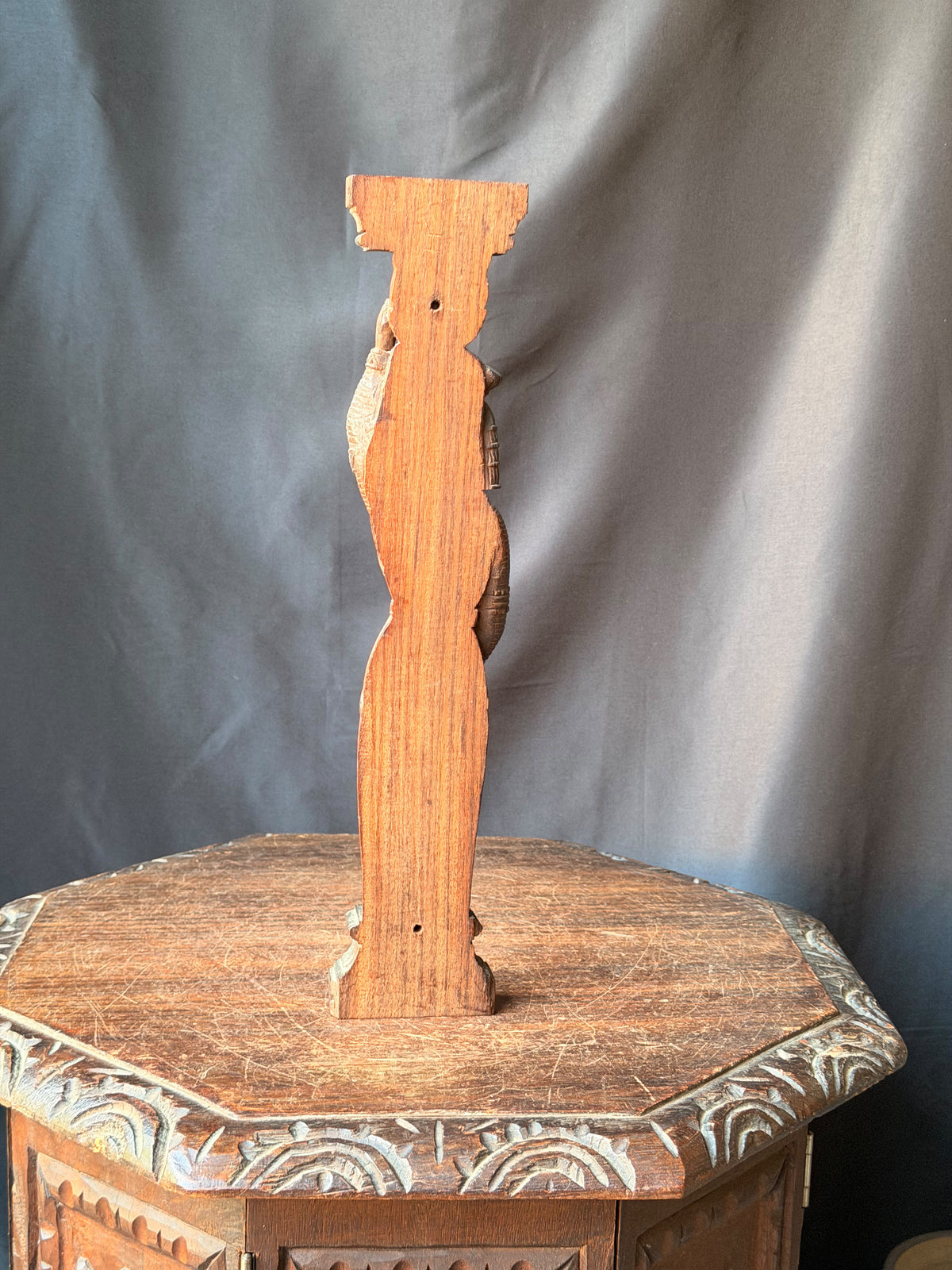 Vintage Indian Carved Wood Female Figure Architectural Bracket Pilaster 15 in