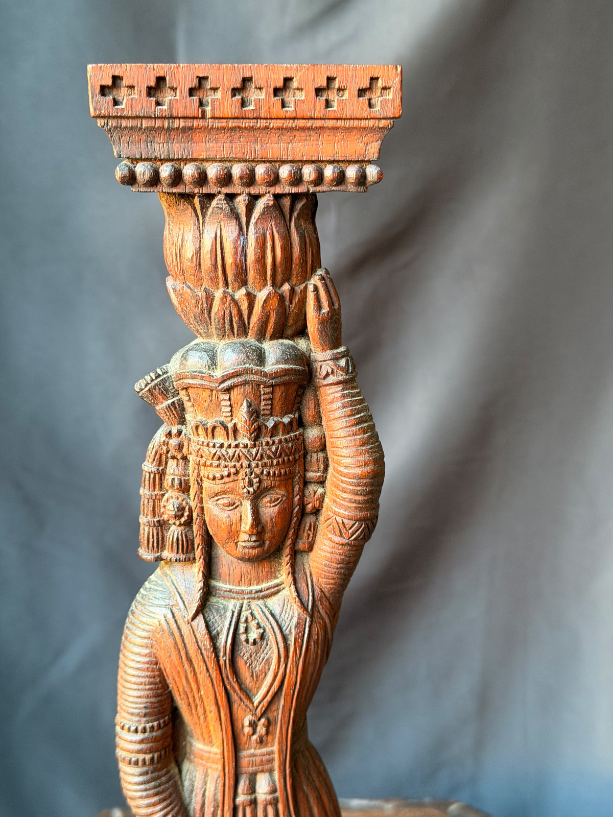 Vintage Indian Carved Wood Female Figure Architectural Bracket Pilaster 15 in