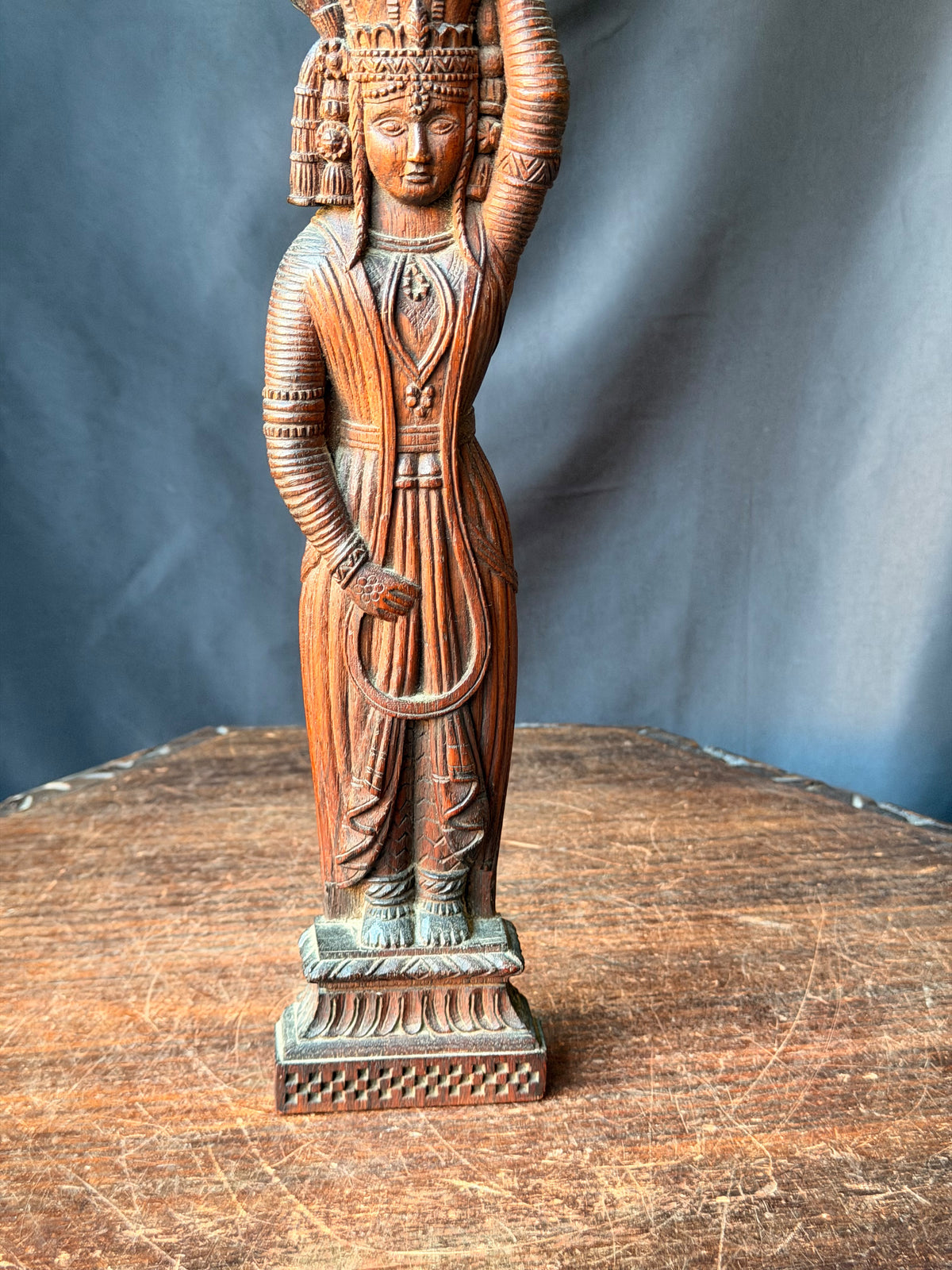 Vintage Indian Carved Wood Female Figure Architectural Bracket Pilaster 15 in