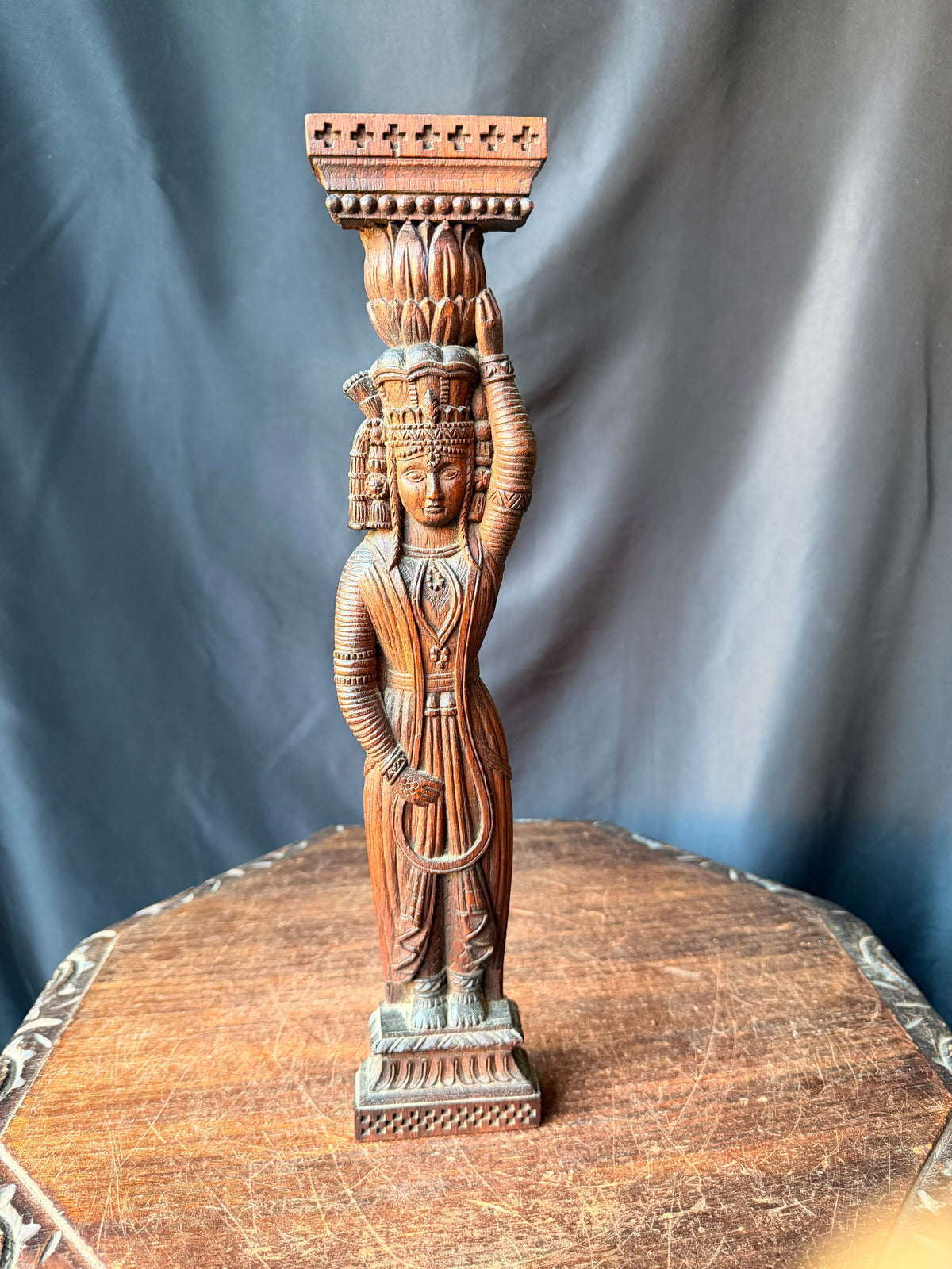 Vintage Indian Carved Wood Female Figure Architectural Bracket Pilaster 15 in