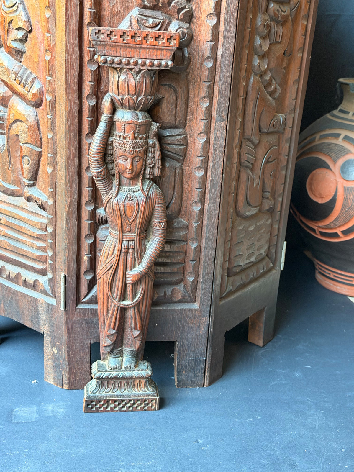Vintage Indian Carved Wood Female Figure Architectural Bracket Pilaster 15 in