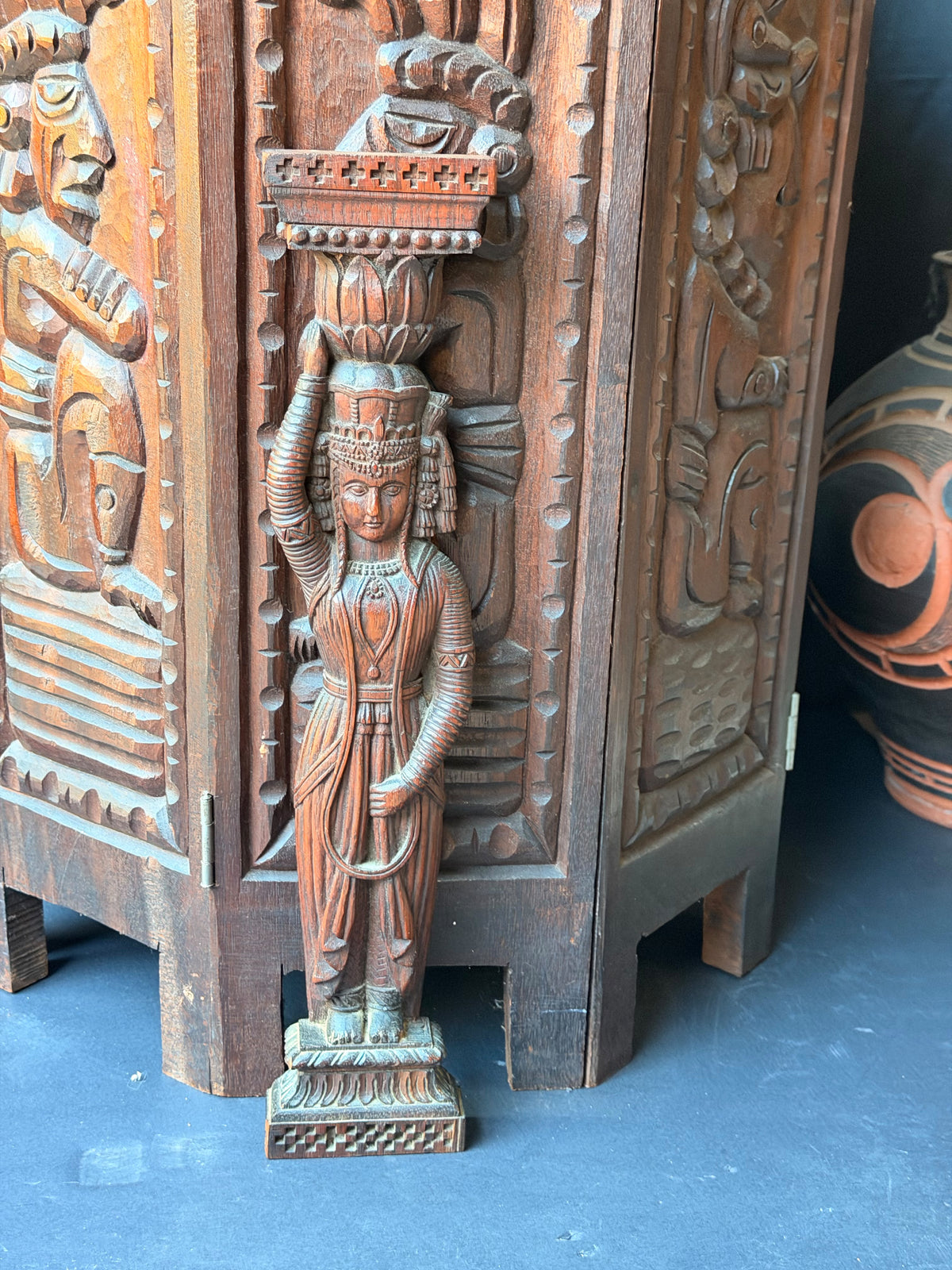 Vintage Indian Carved Wood Female Figure Architectural Bracket Pilaster 15 in