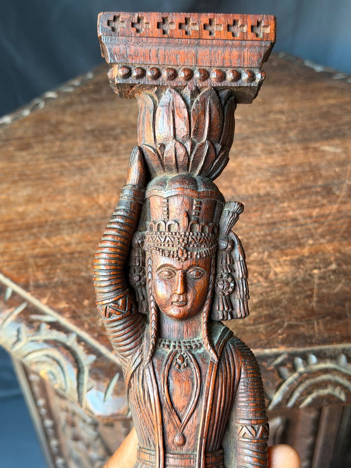Vintage Indian Carved Wood Female Figure Architectural Bracket Pilaster 15 in