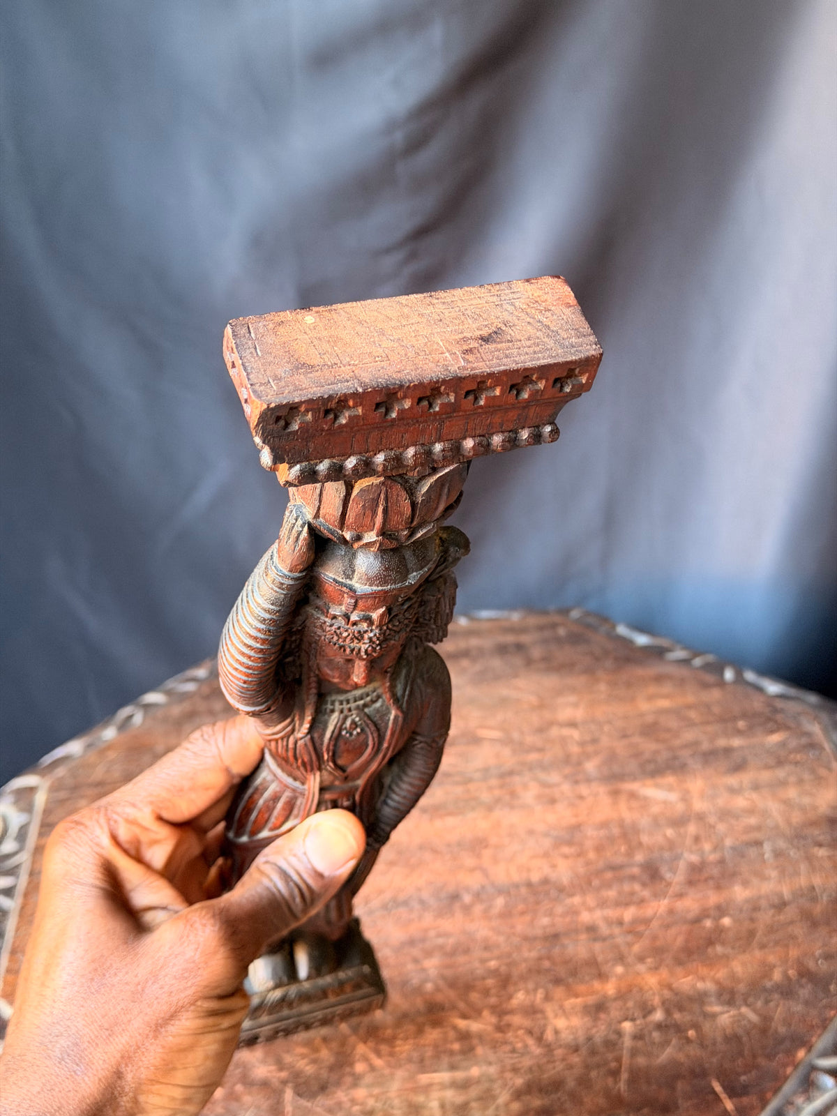 Vintage Indian Carved Wood Female Figure Architectural Bracket Pilaster 15 in