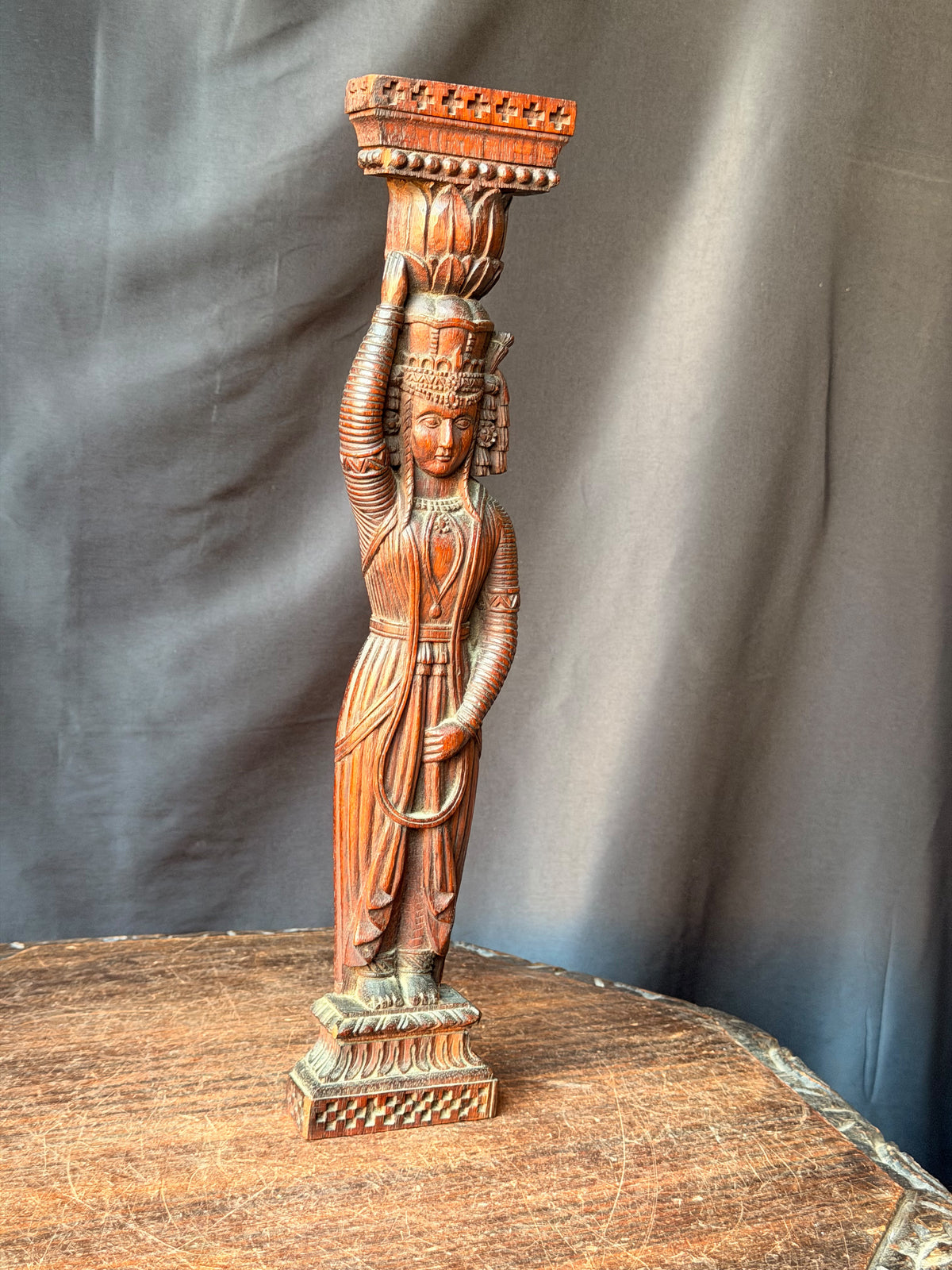 Vintage Indian Carved Wood Female Figure Architectural Bracket Pilaster 15 in