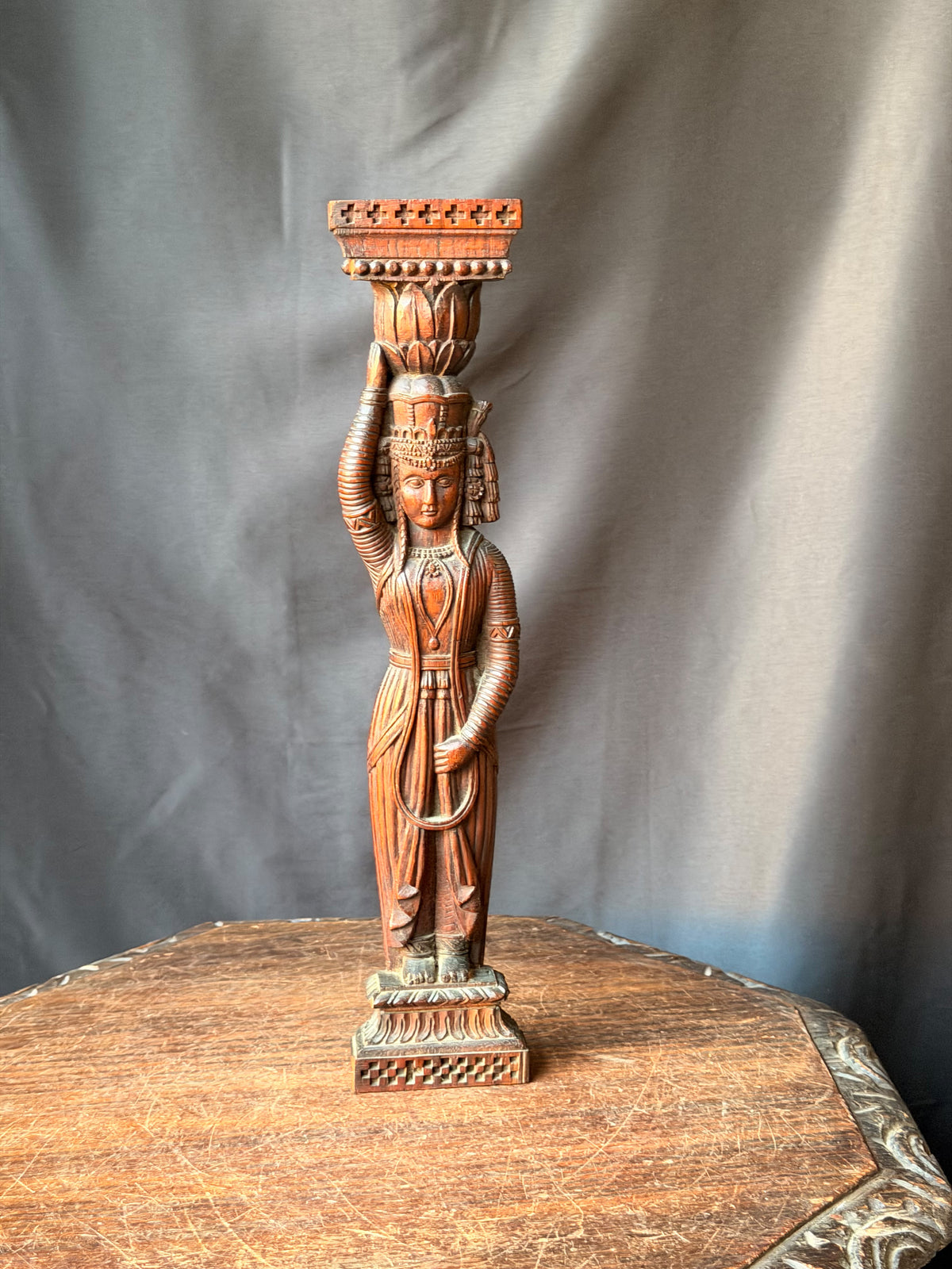 Vintage Indian Carved Wood Female Figure Architectural Bracket Pilaster 15 in