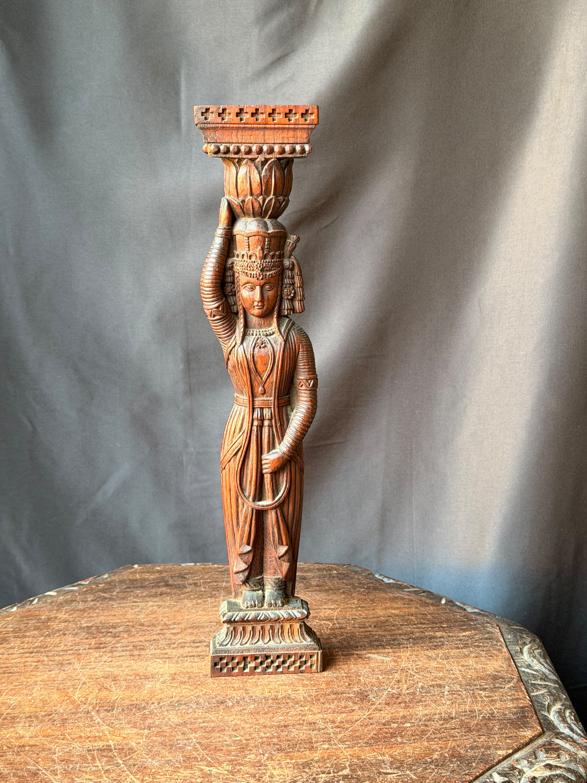 Vintage Indian Carved Wood Female Figure Architectural Bracket Pilaster 15 in
